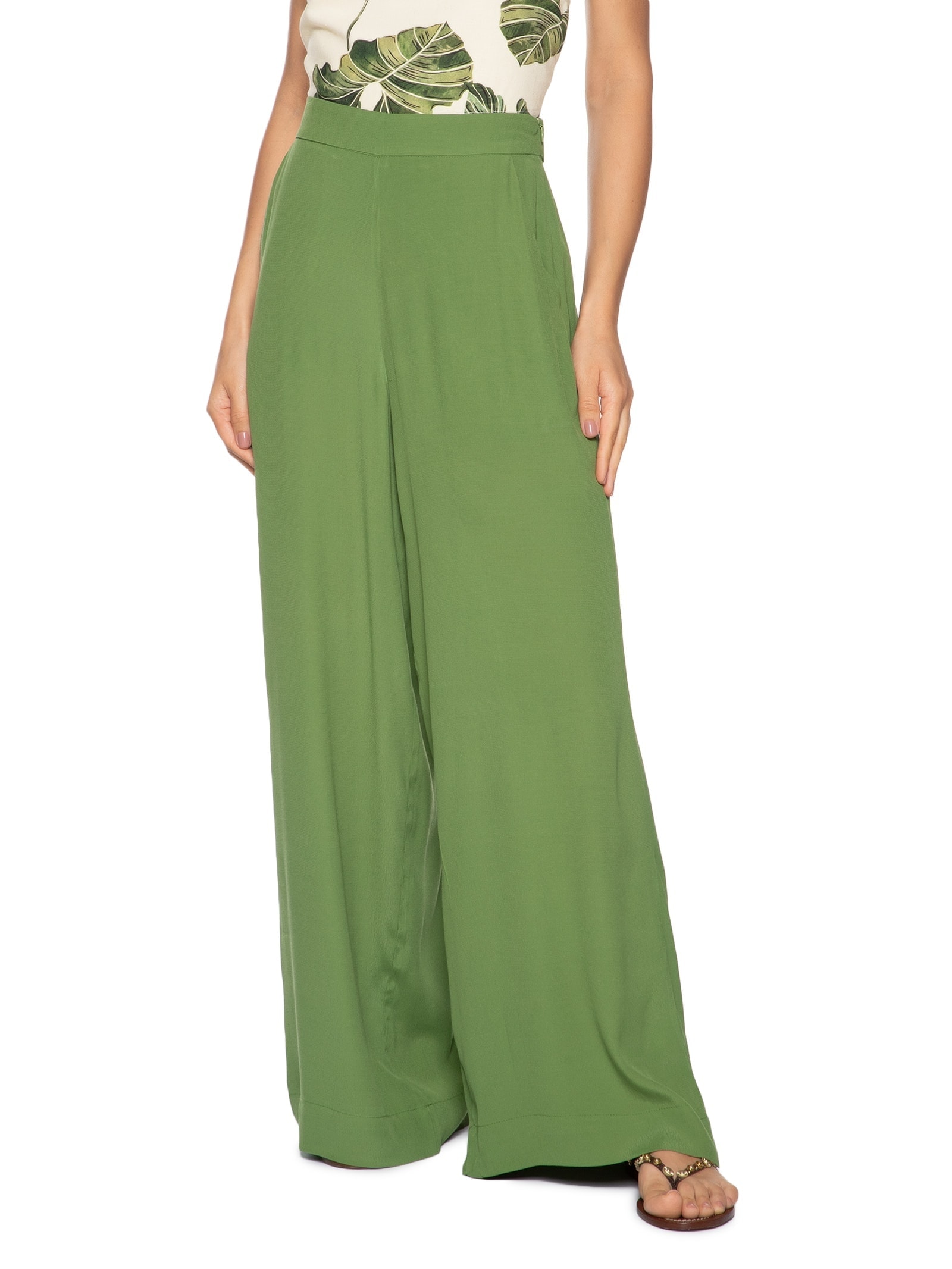 Calça Feminina Crepe Pantalona Verde Dress To