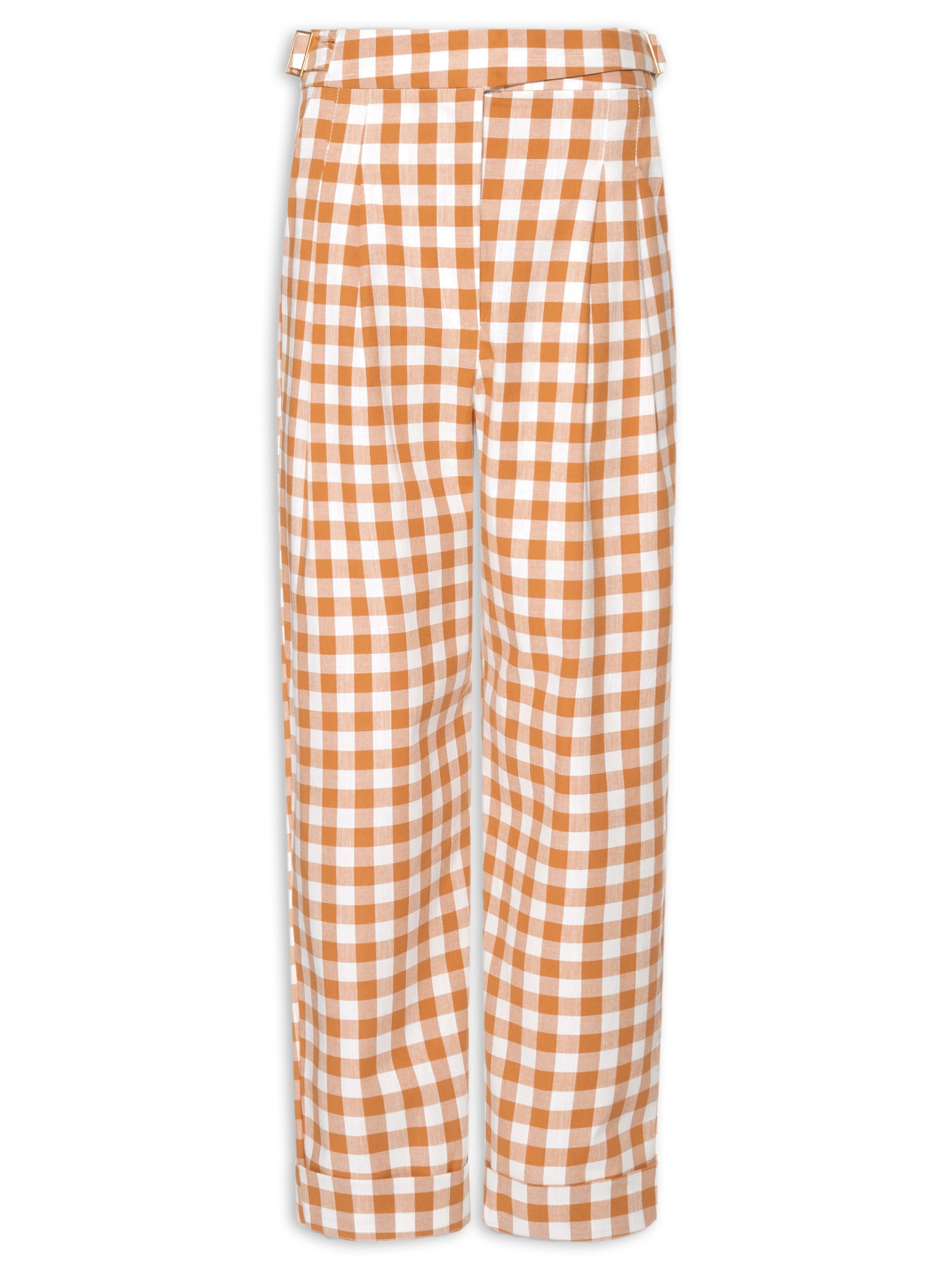Calça Feminina Cropped Algodão Xadrez Bege Dress To