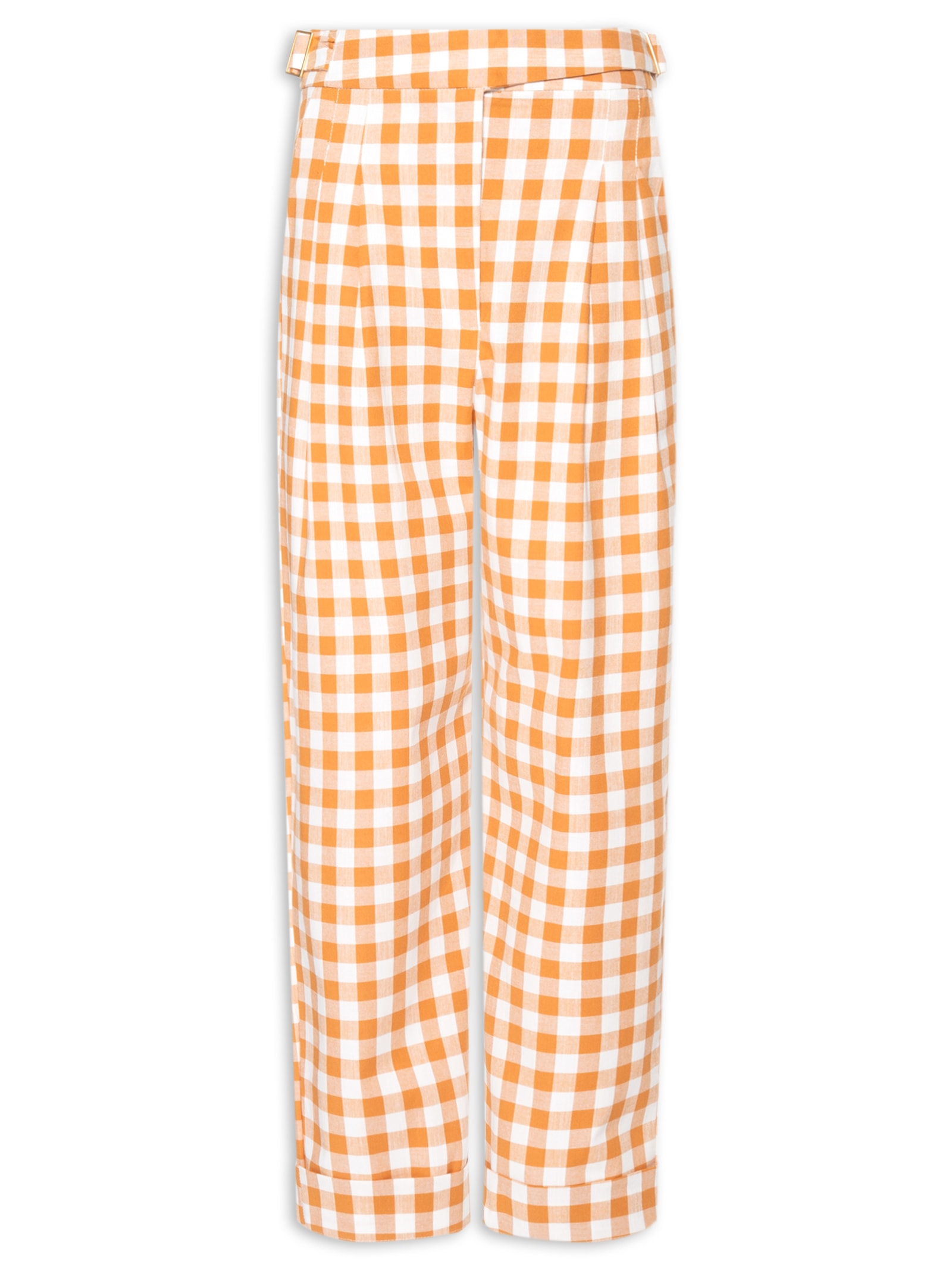 Calça Feminina Cropped Algodão Xadrez Bege Dress To