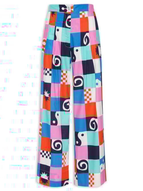 Calça Feminina Cropped Estampa Xadrez Navy – Azul