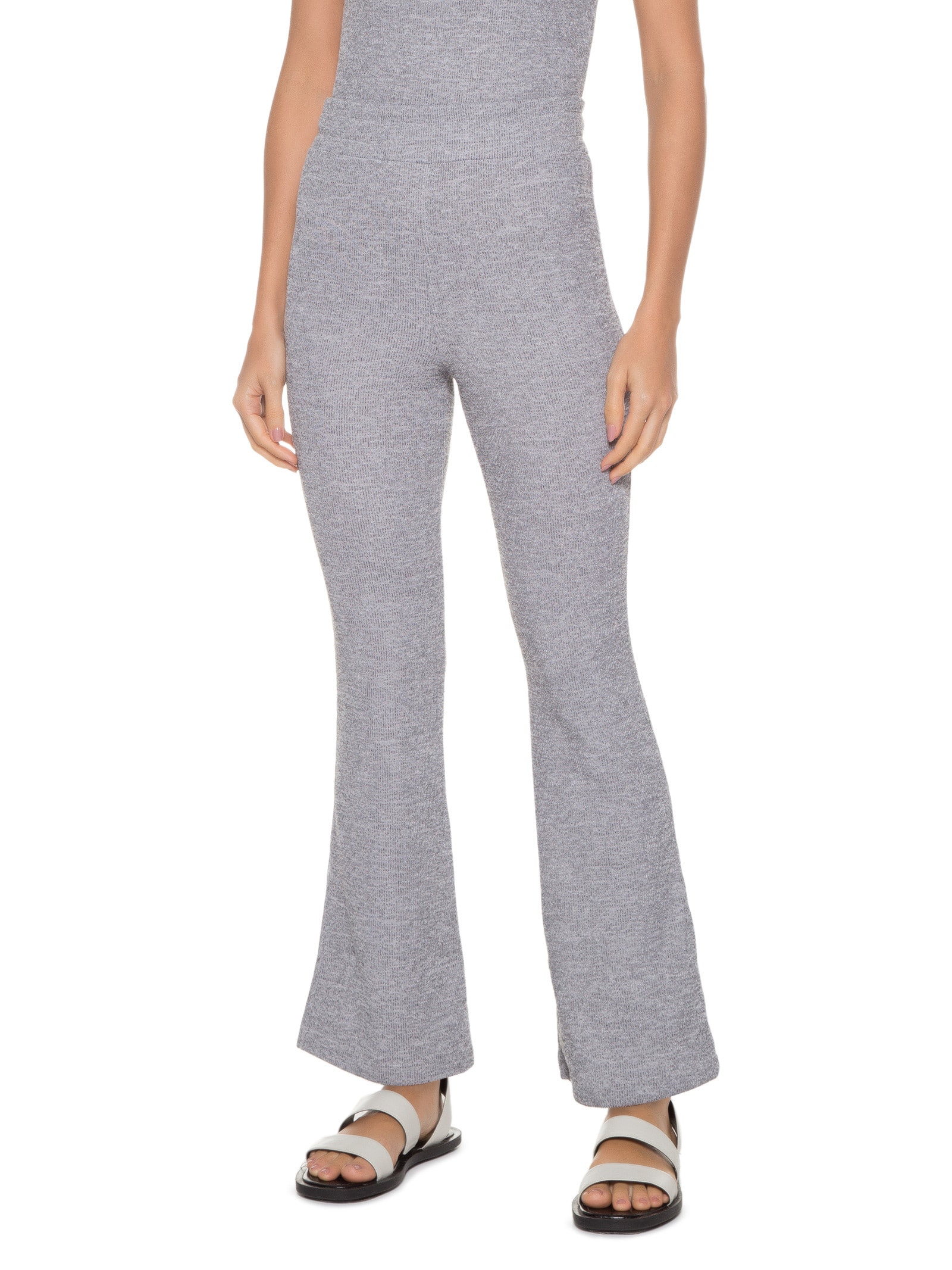 Calça Feminina Cropped Flare Tricot Cinza Basiq