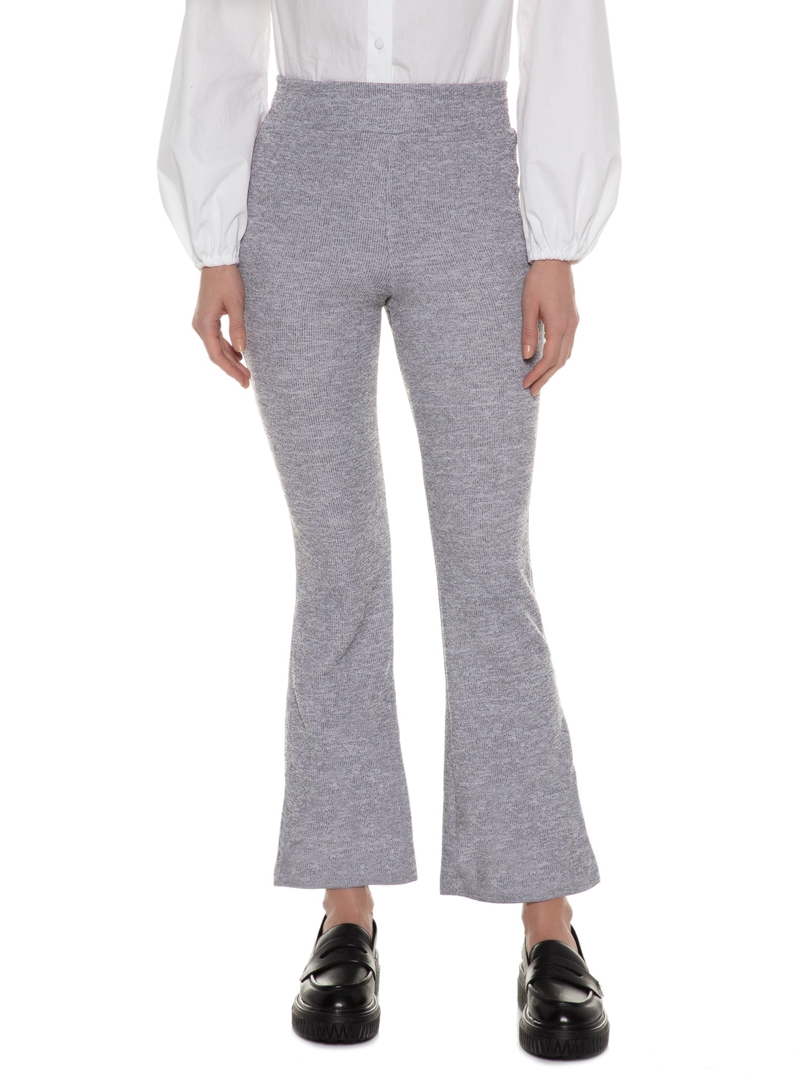 Calça Feminina Cropped Flare Tricot Cinza Basiq