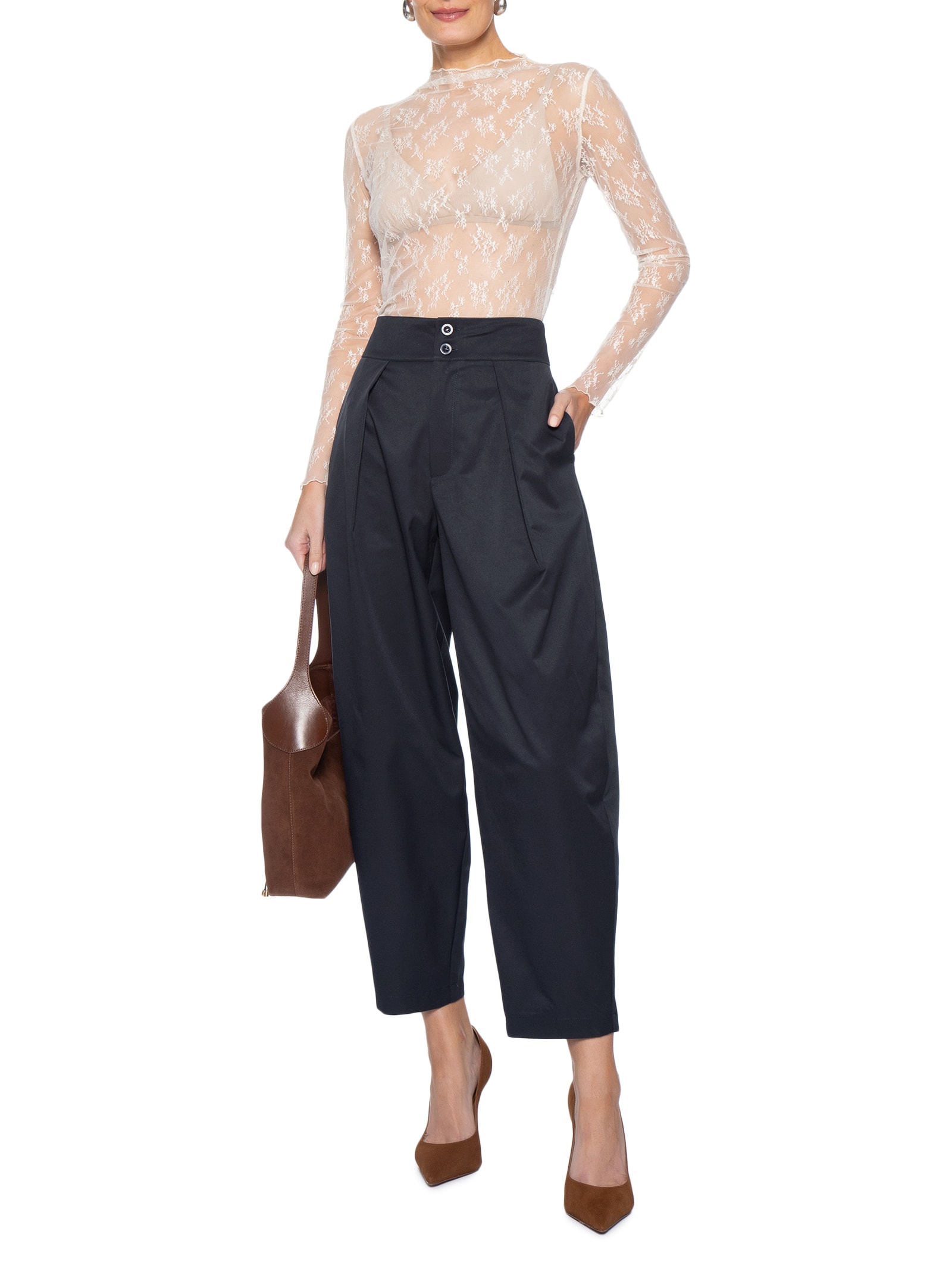 Calça Feminina De Alfaiataria Balloon Azul Market 33