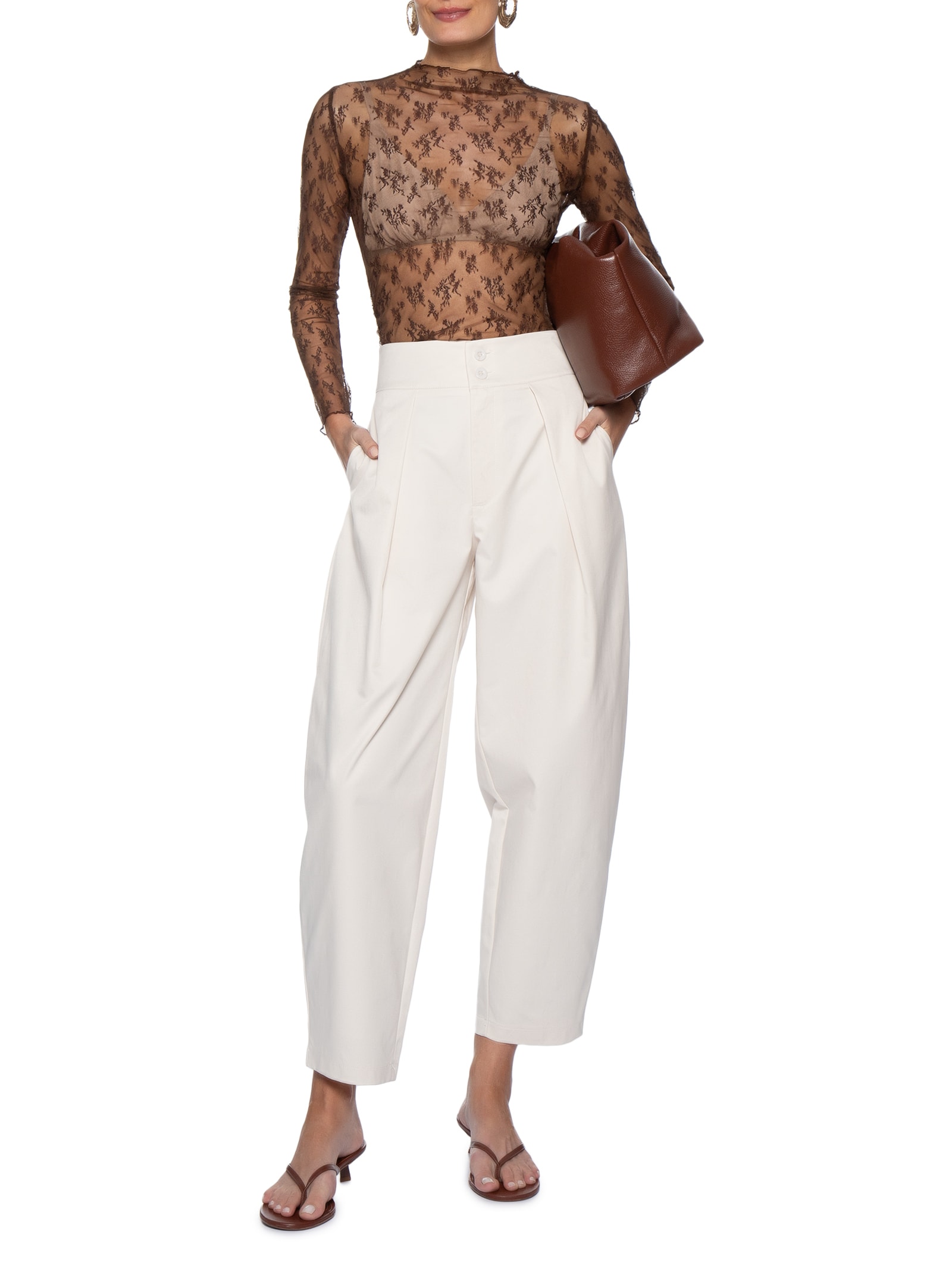 Calça Feminina De Alfaiataria Balloon Bege Market 33