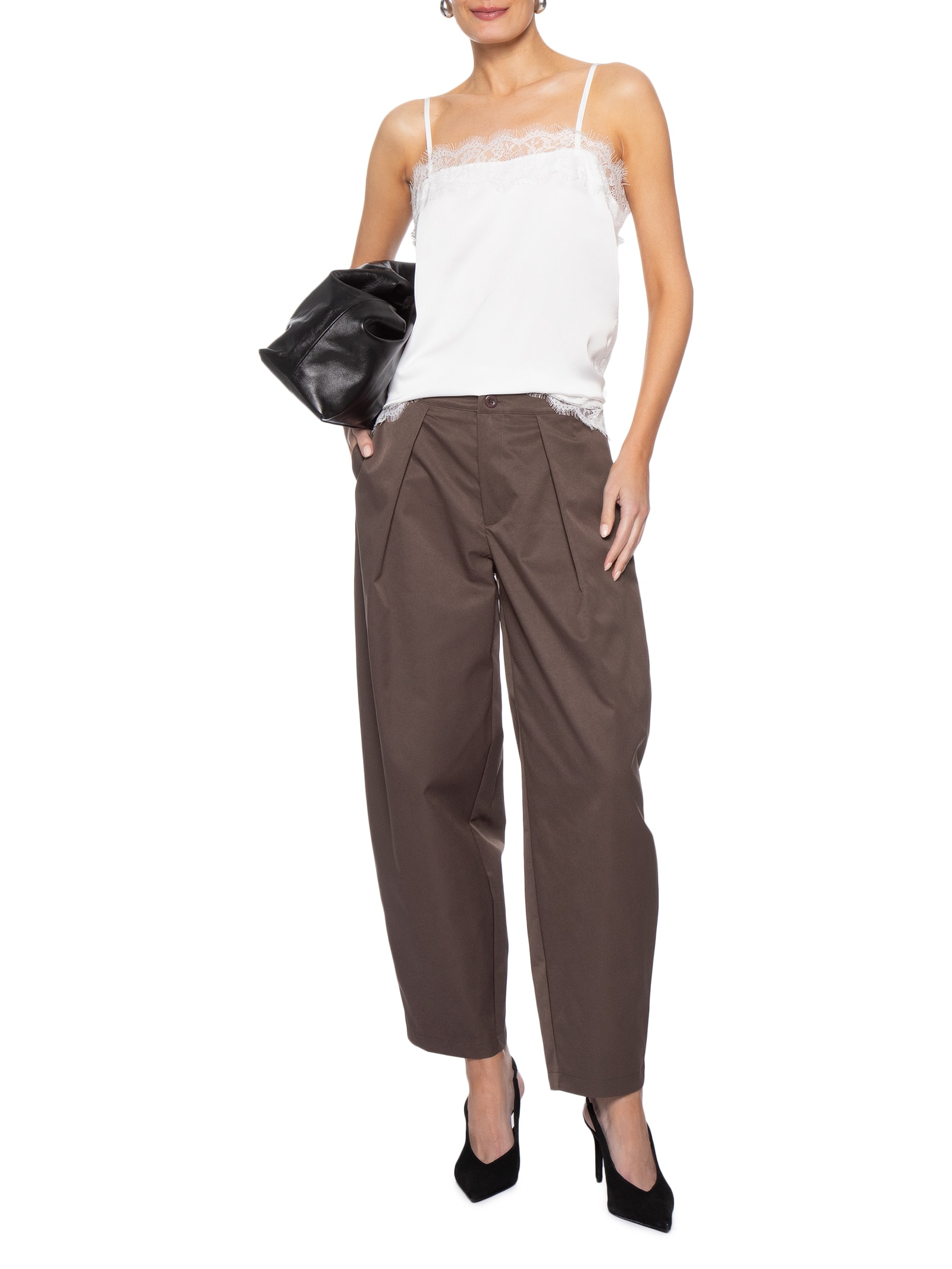 Calça Feminina De Alfaiataria Balloon Marrom Market 33