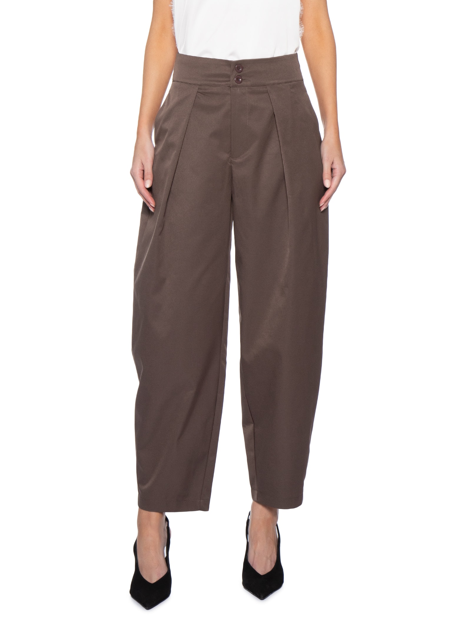 Calça Feminina De Alfaiataria Balloon Marrom Market 33