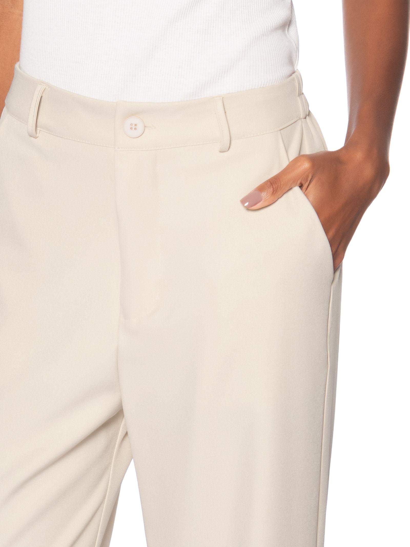 Calça Feminina  de Alfaiataria Bege Basiq