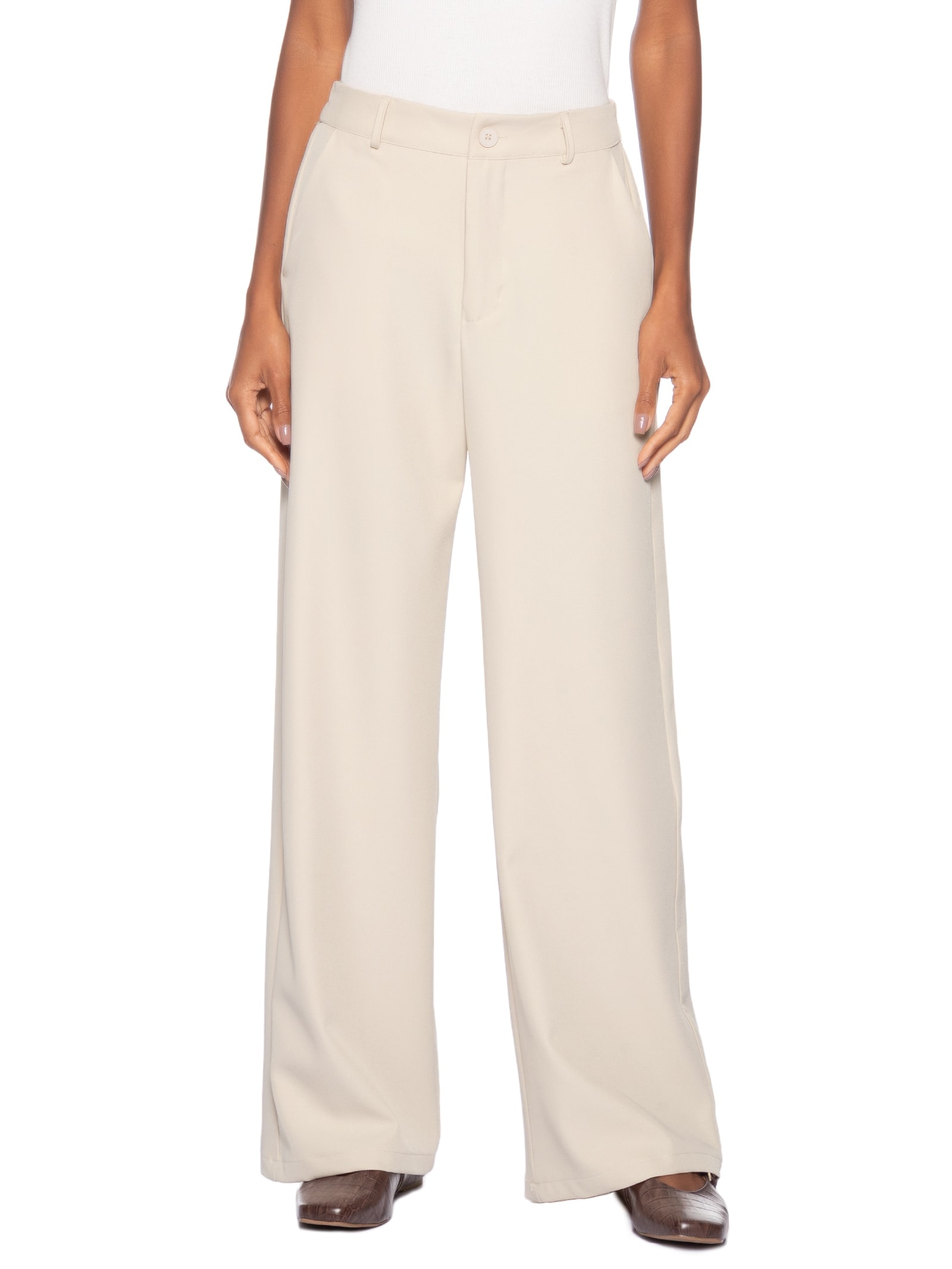 Calça Feminina  de Alfaiataria Bege Basiq