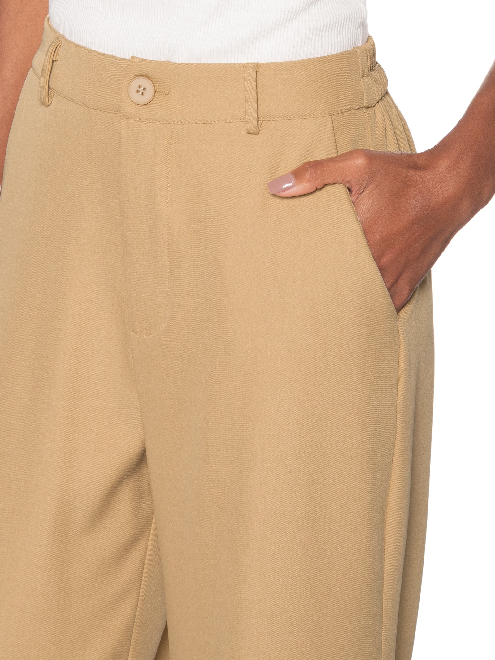 Calça Feminina  de Alfaiataria Bege Basiq