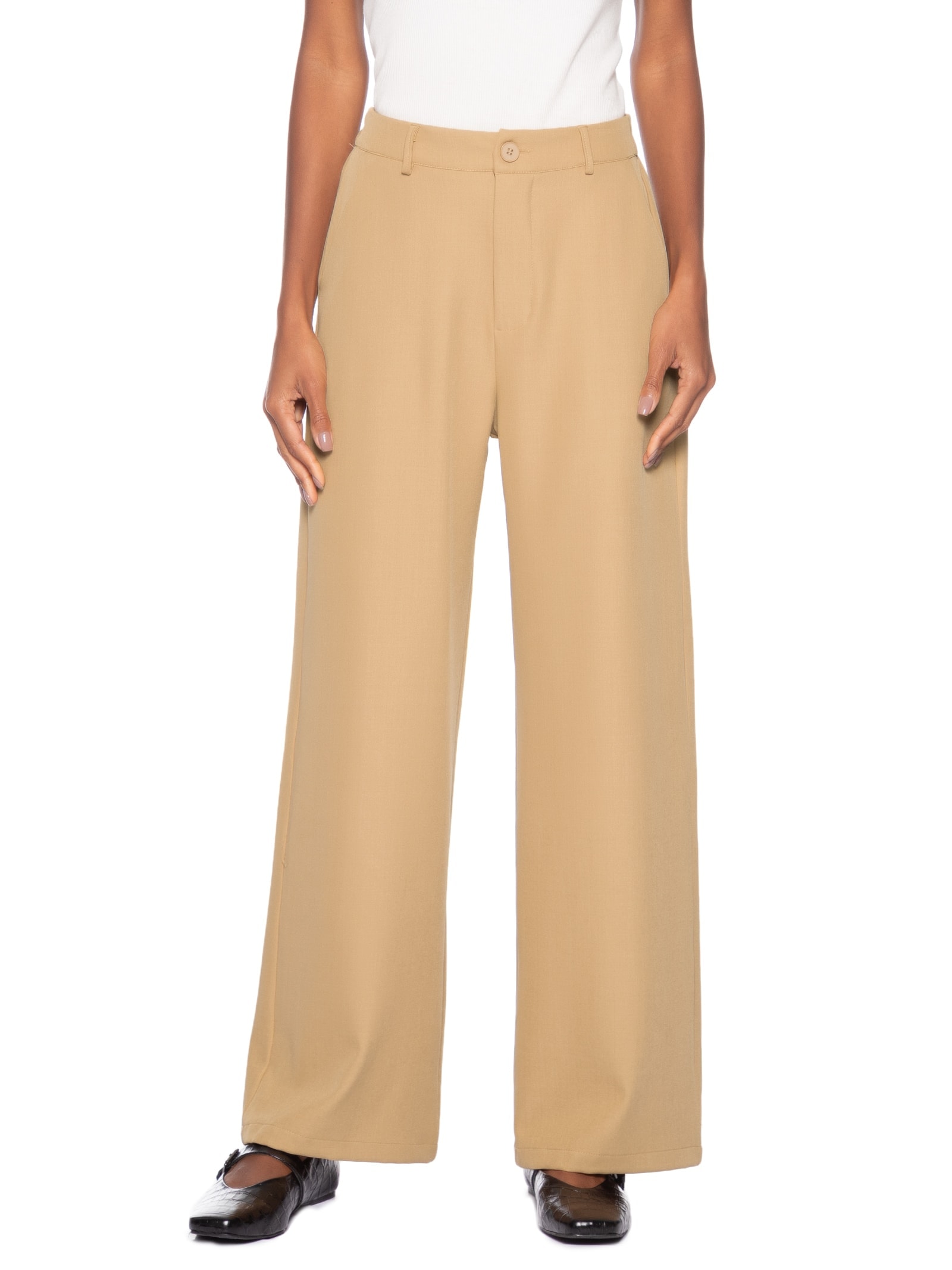 Calça Feminina  de Alfaiataria Bege Basiq