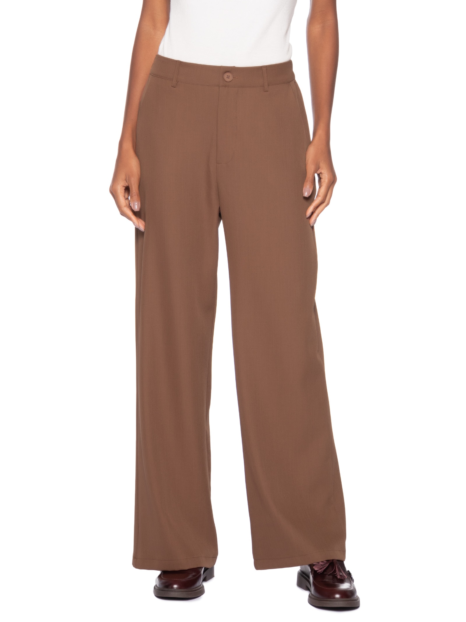 Calça Feminina  de Alfaiataria – Marrom Basiq