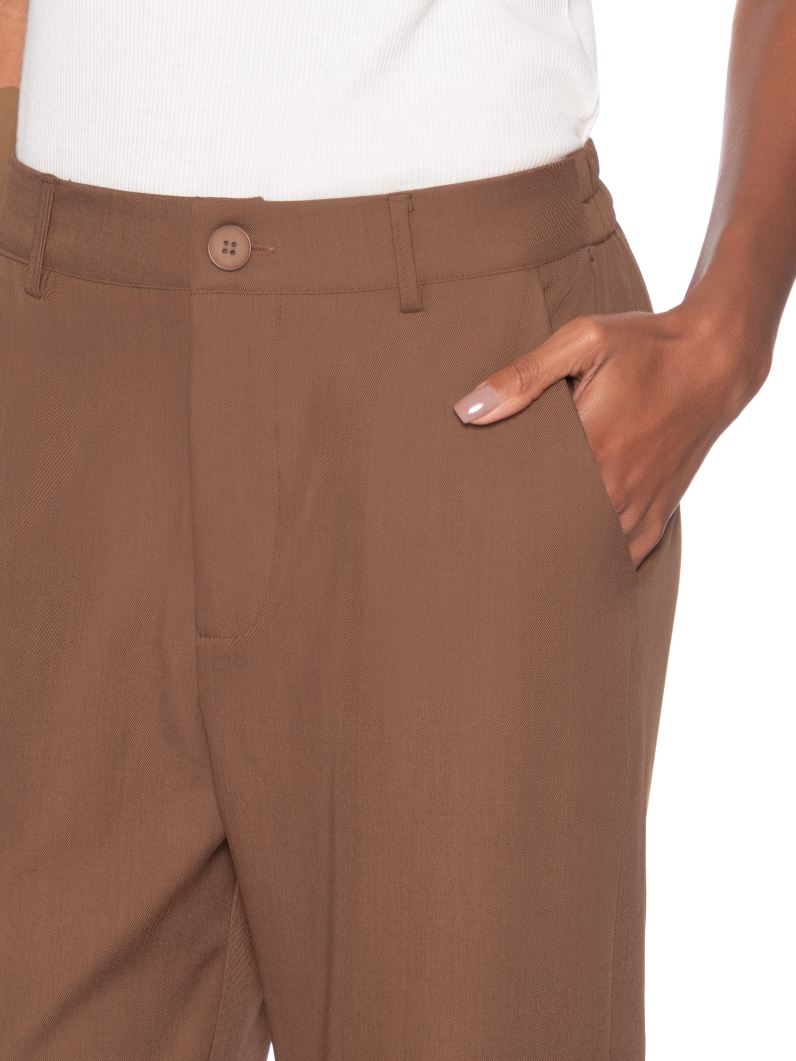 Calça Feminina  de Alfaiataria – Marrom Basiq