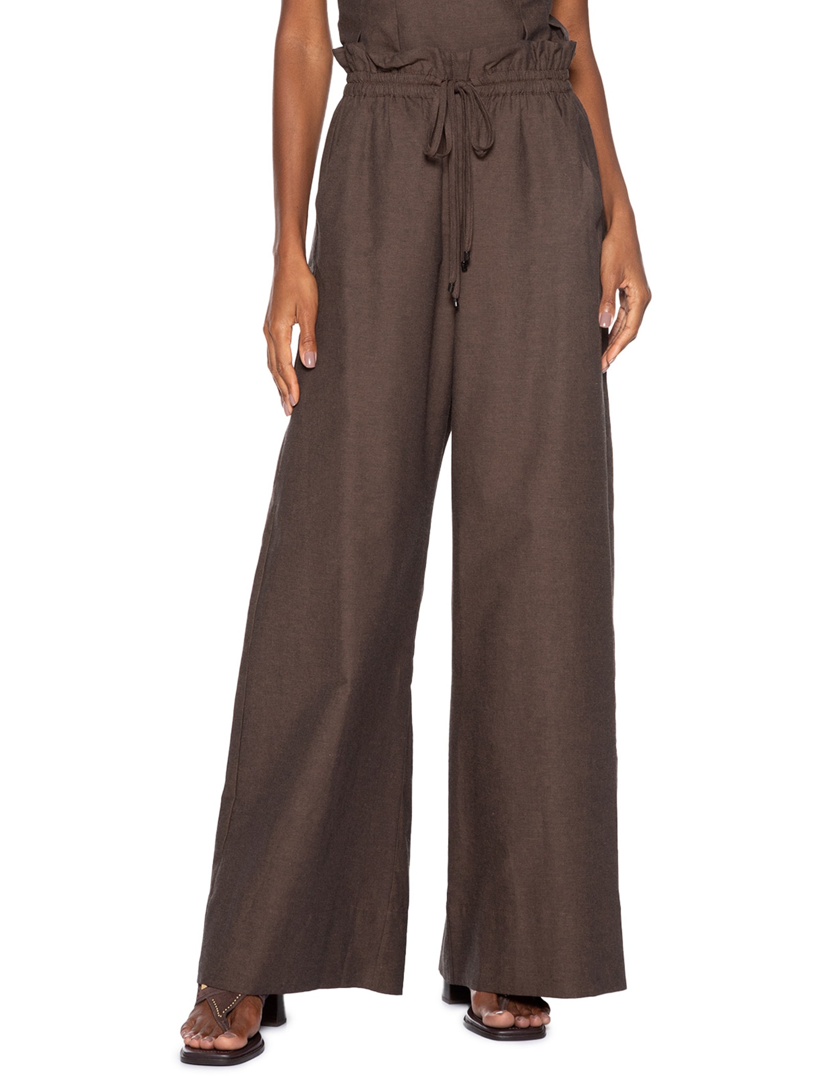Calça Feminina De Algodão Pantalona Marrom Animale