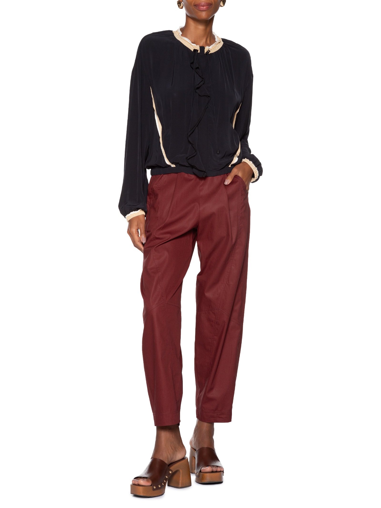Calça Feminina De Algodão Recortes Vermelho Animale