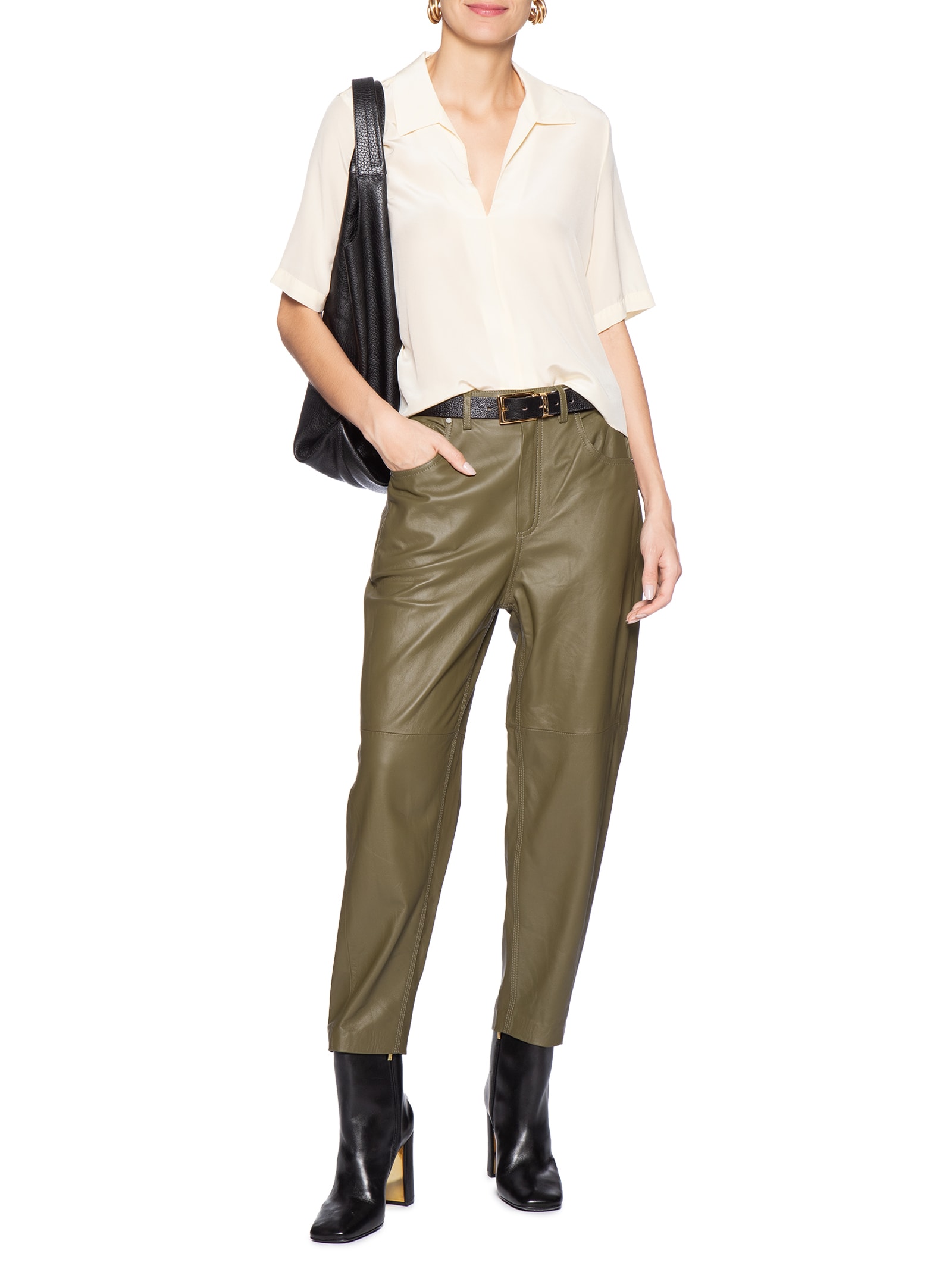 Calça Feminina De Couro Basic Color Verde Animale