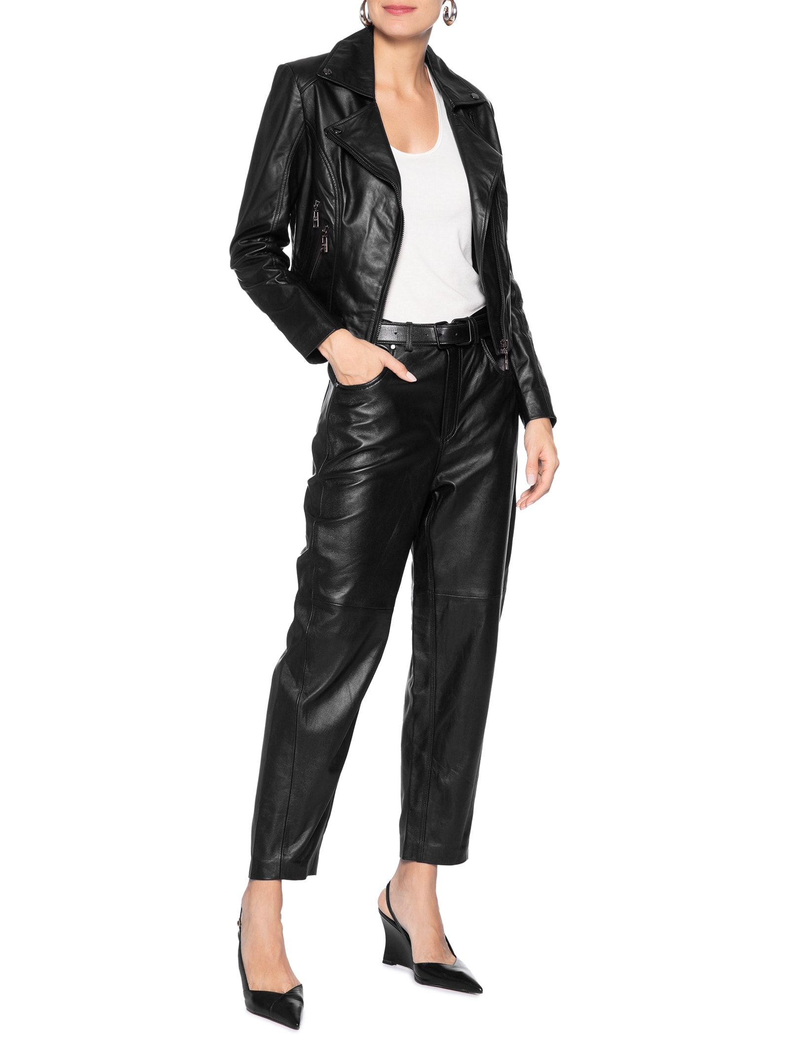 Calça Feminina De Couro Basic Preto Animale