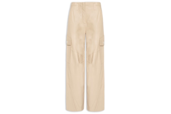 Calça Feminina de Couro Cargo Pespontos – Bege