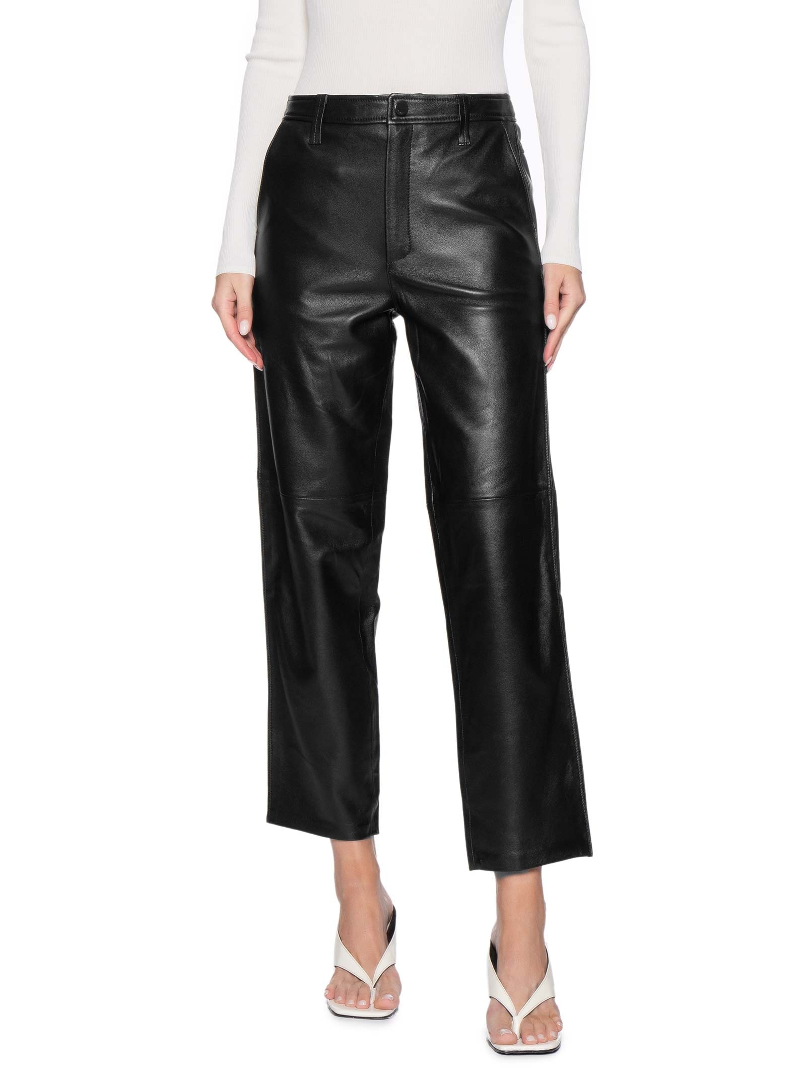 Calça Feminina de Couro Clássica Básica Preto Animale