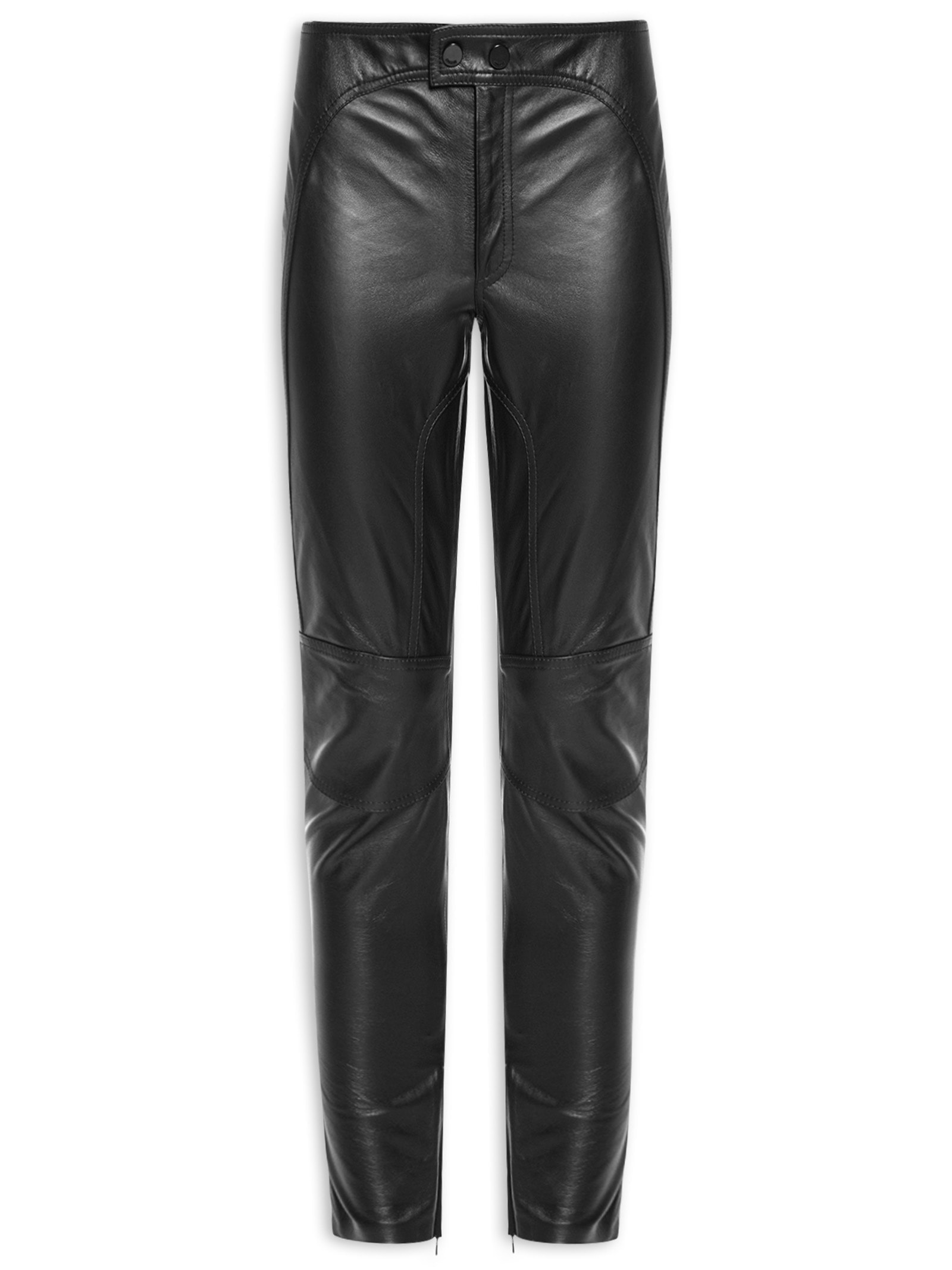Calça Feminina De Couro E Malha Zíperes Recortes Preto Animale