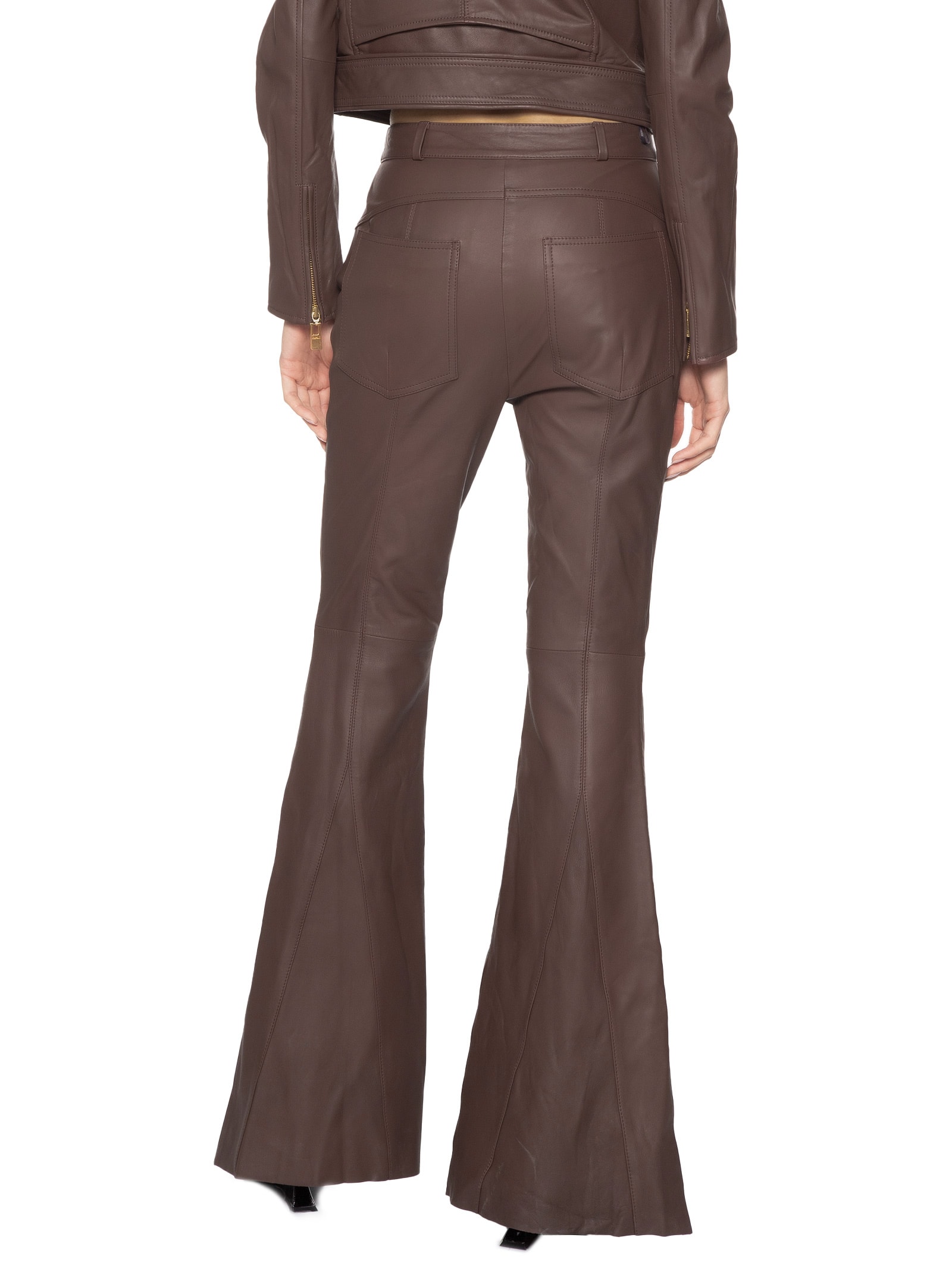 Calça Feminina De Couro Flare Nesgas Marrom Animale