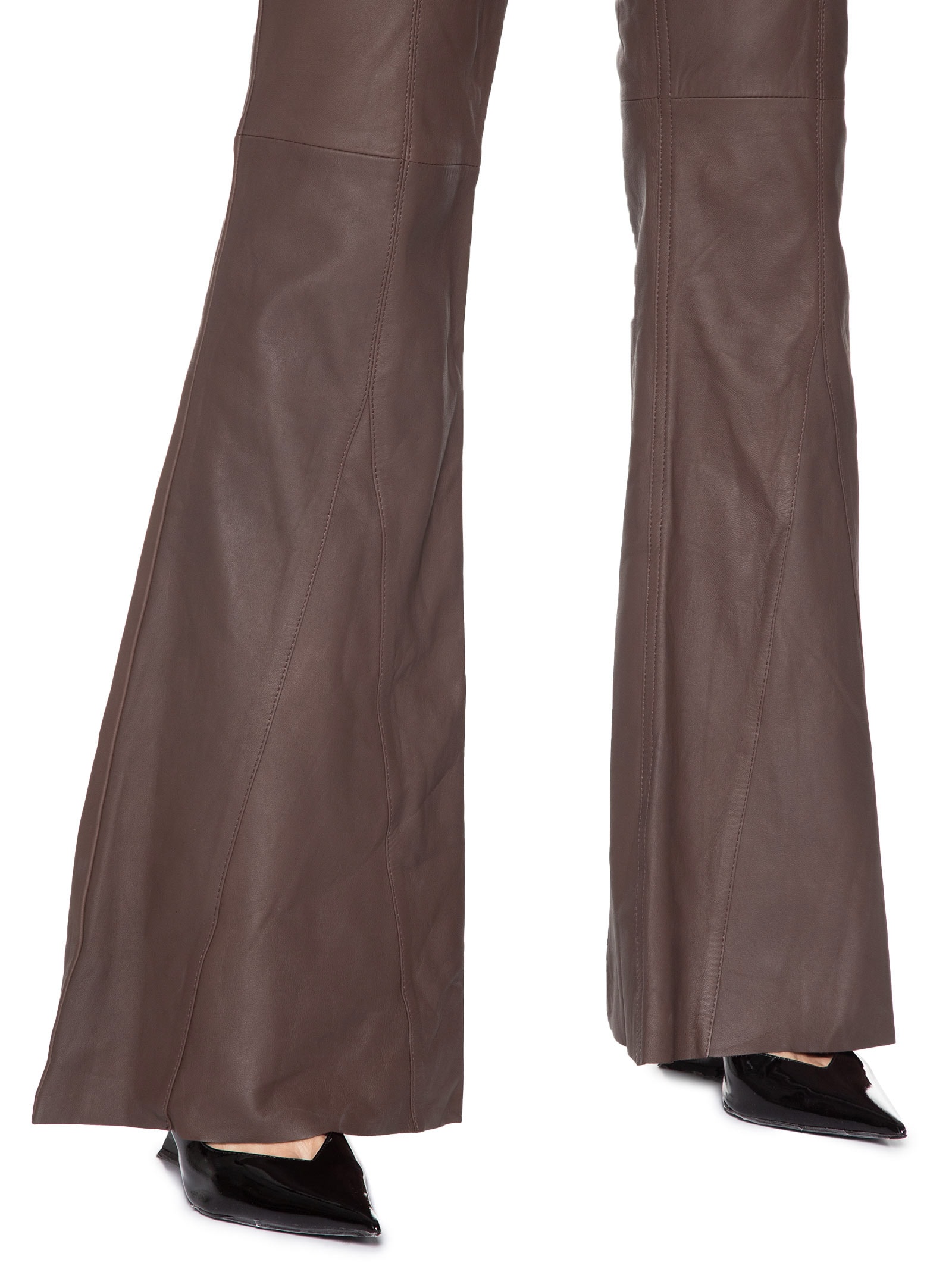 Calça Feminina De Couro Flare Nesgas Marrom Animale