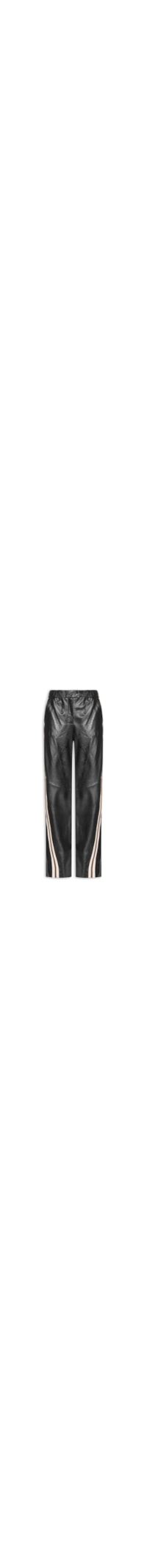 Calça Feminina de Couro Listra Lateral Botões - Preto