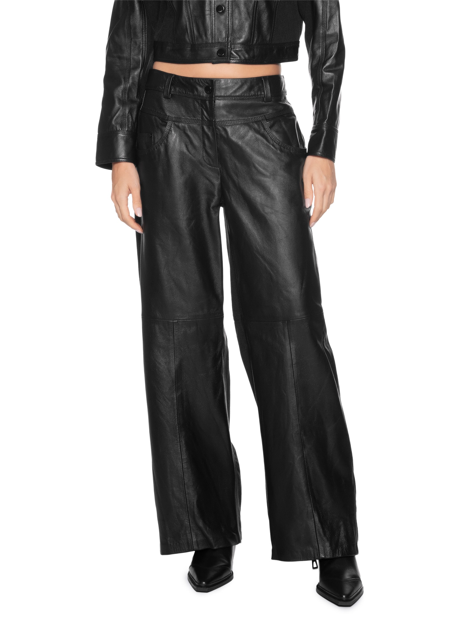 Calça Feminina De Couro Mix Jeans Preto Animale