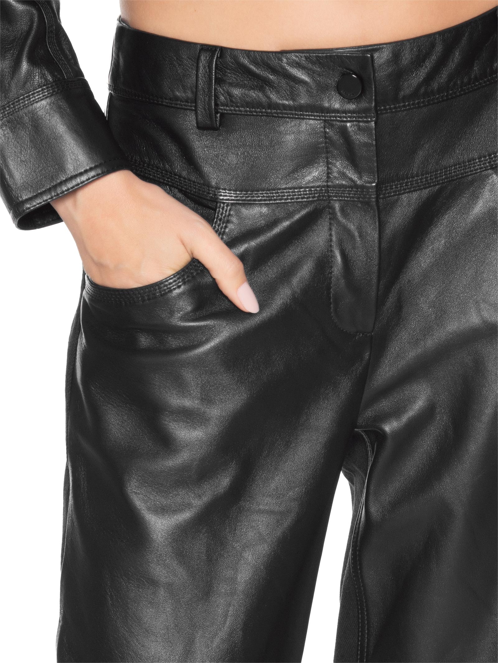 Calça Feminina De Couro Mix Jeans Preto Animale