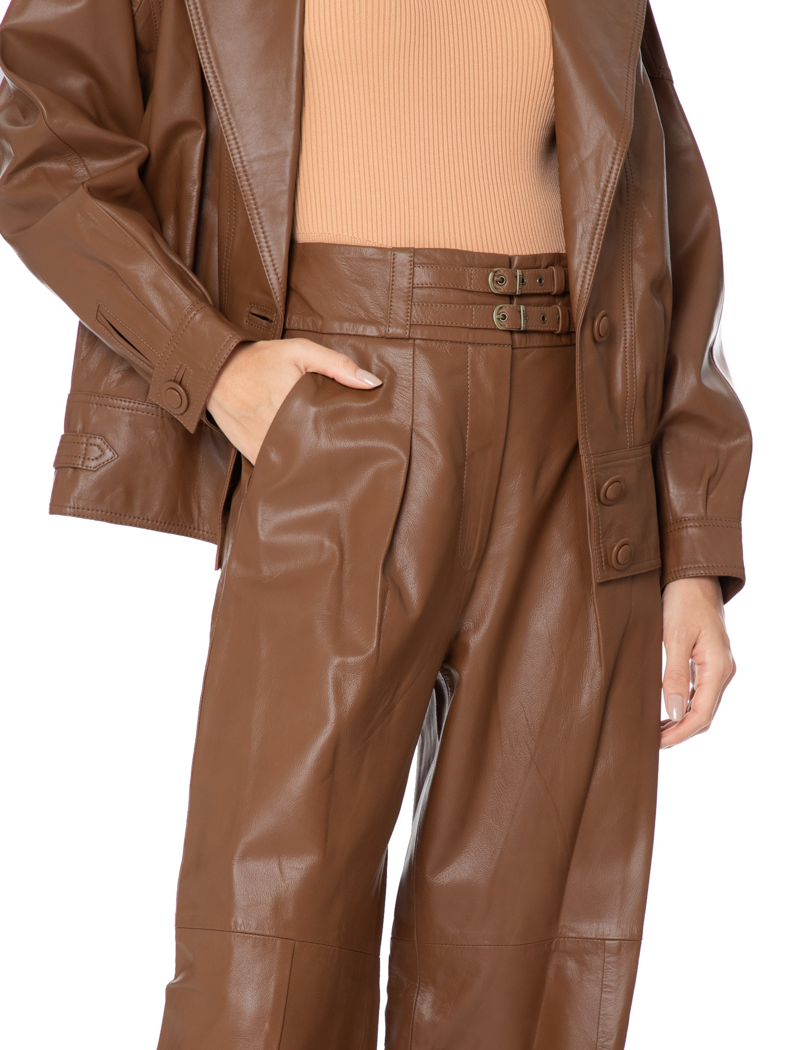 Animale Calça Feminina De Couro Pantalona Marrom