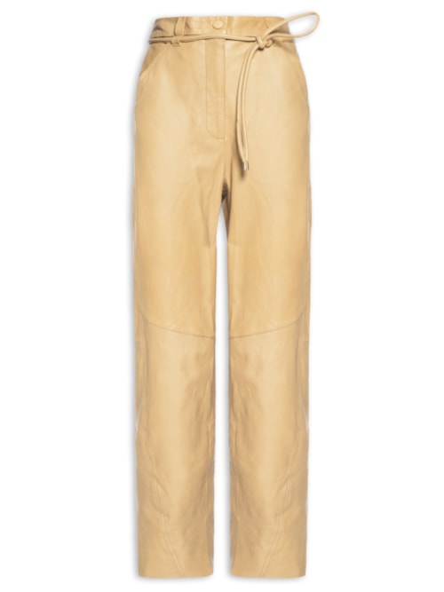 Calça Feminina De Couro Perna Reta Pesponto – Marrom