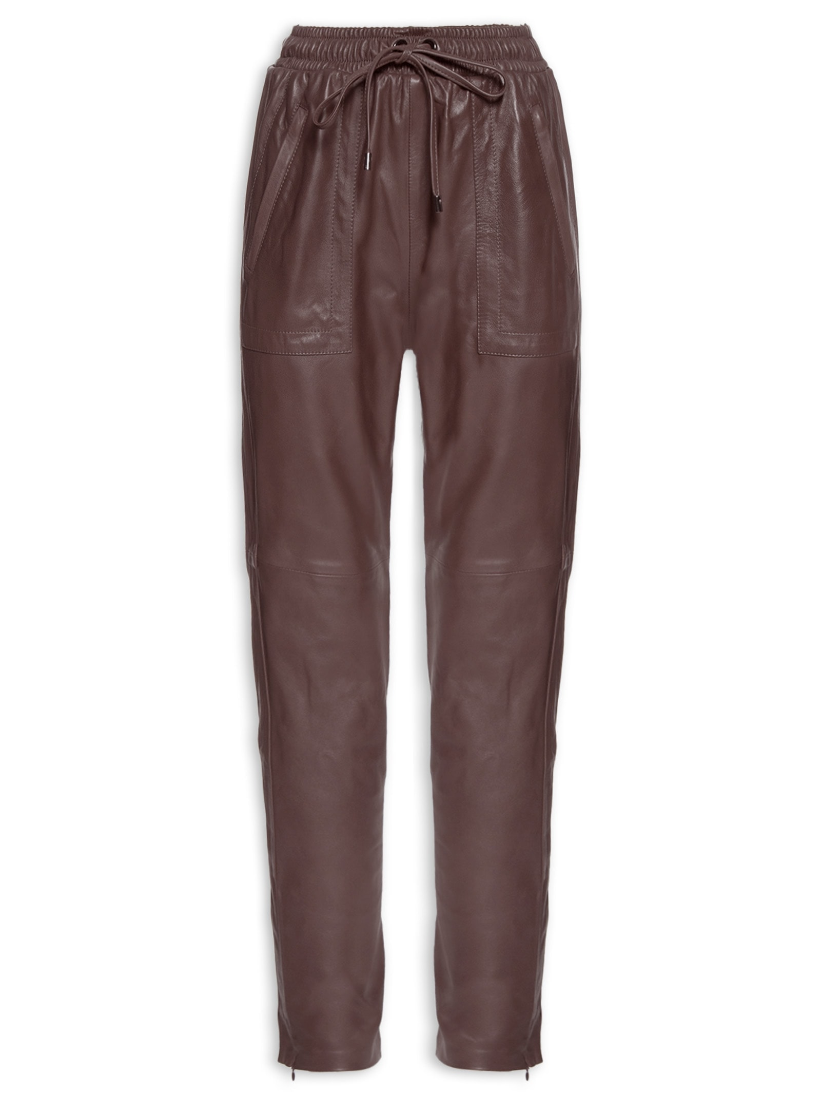 Calça Feminina De Couro Sport Marrom Animale