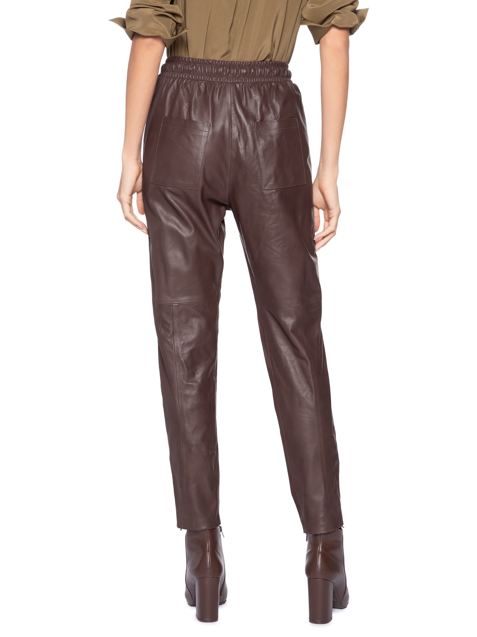 Calça Feminina De Couro Sport Marrom Animale