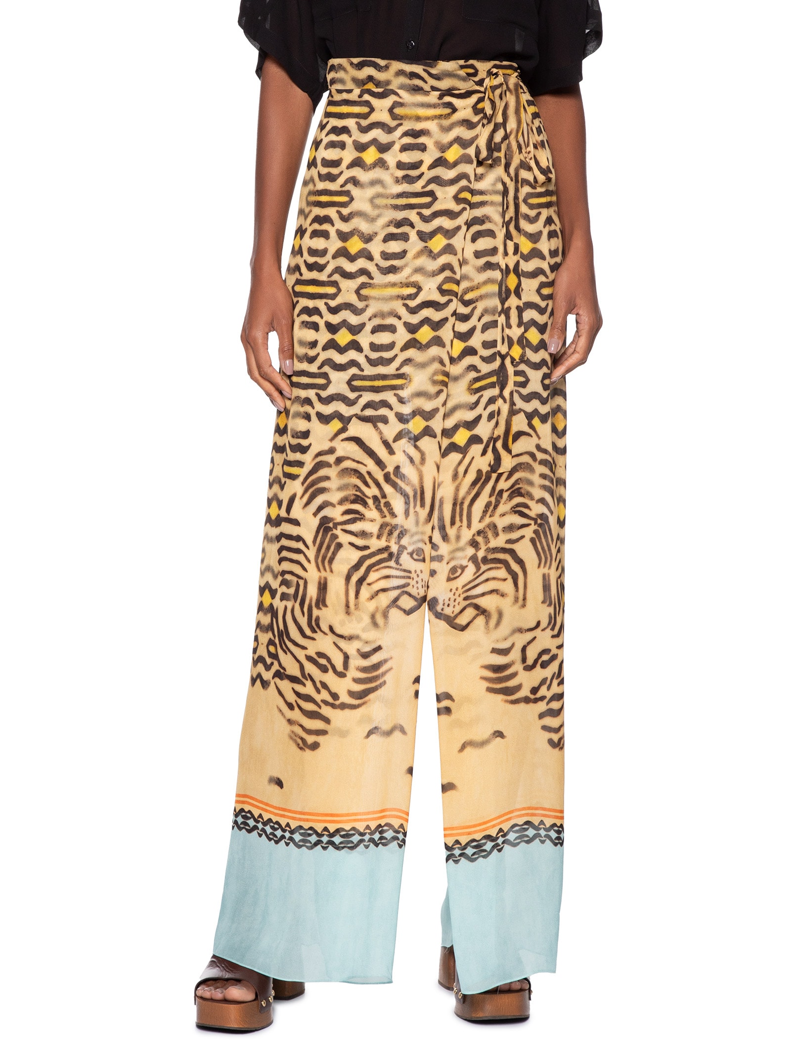 Calça Feminina De Georgette Estampada Transpassada Animal Print Animale