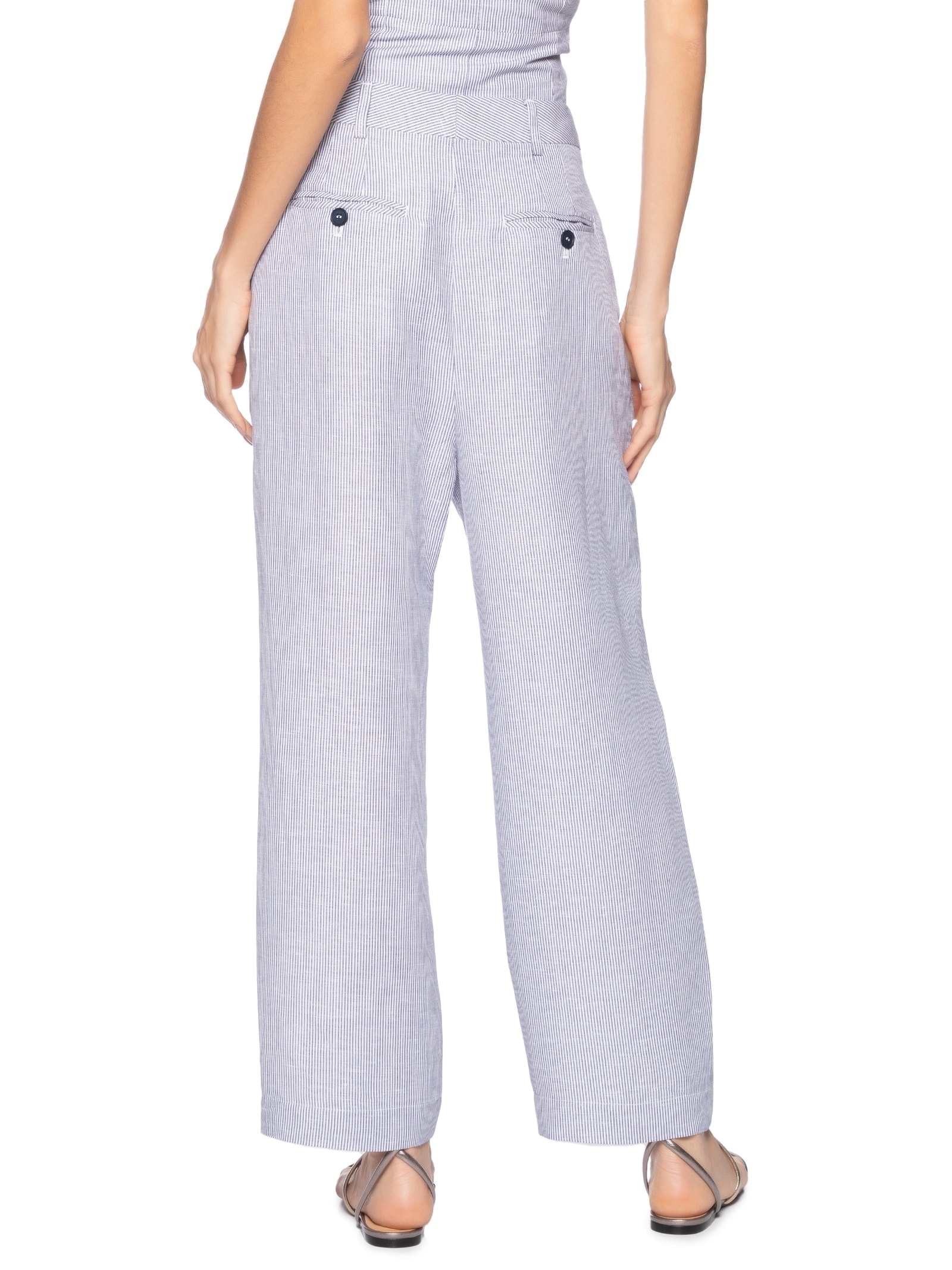 Calça Feminina De Linho Listras Azul Animale