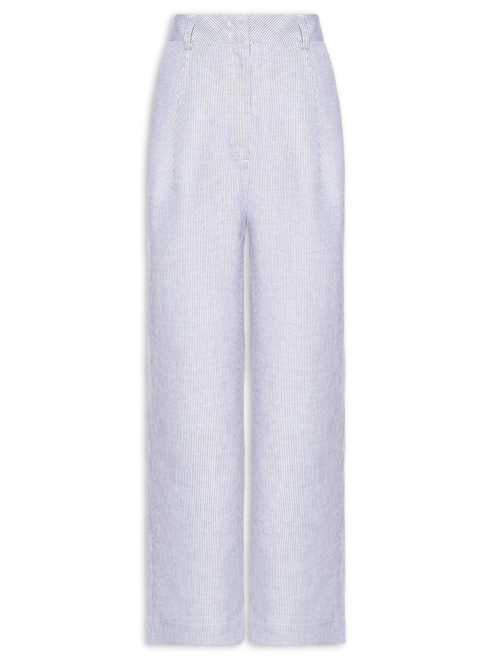 Calça Feminina De Linho Listras Azul Animale