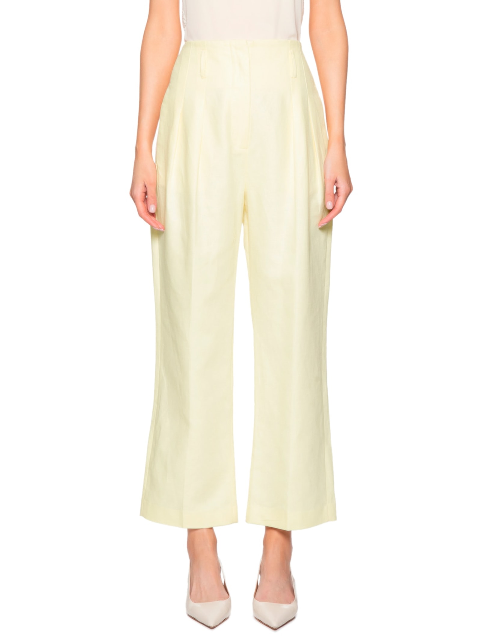 Calça Feminina De Linho Sem Cós Bege Manha Amarelo Animale