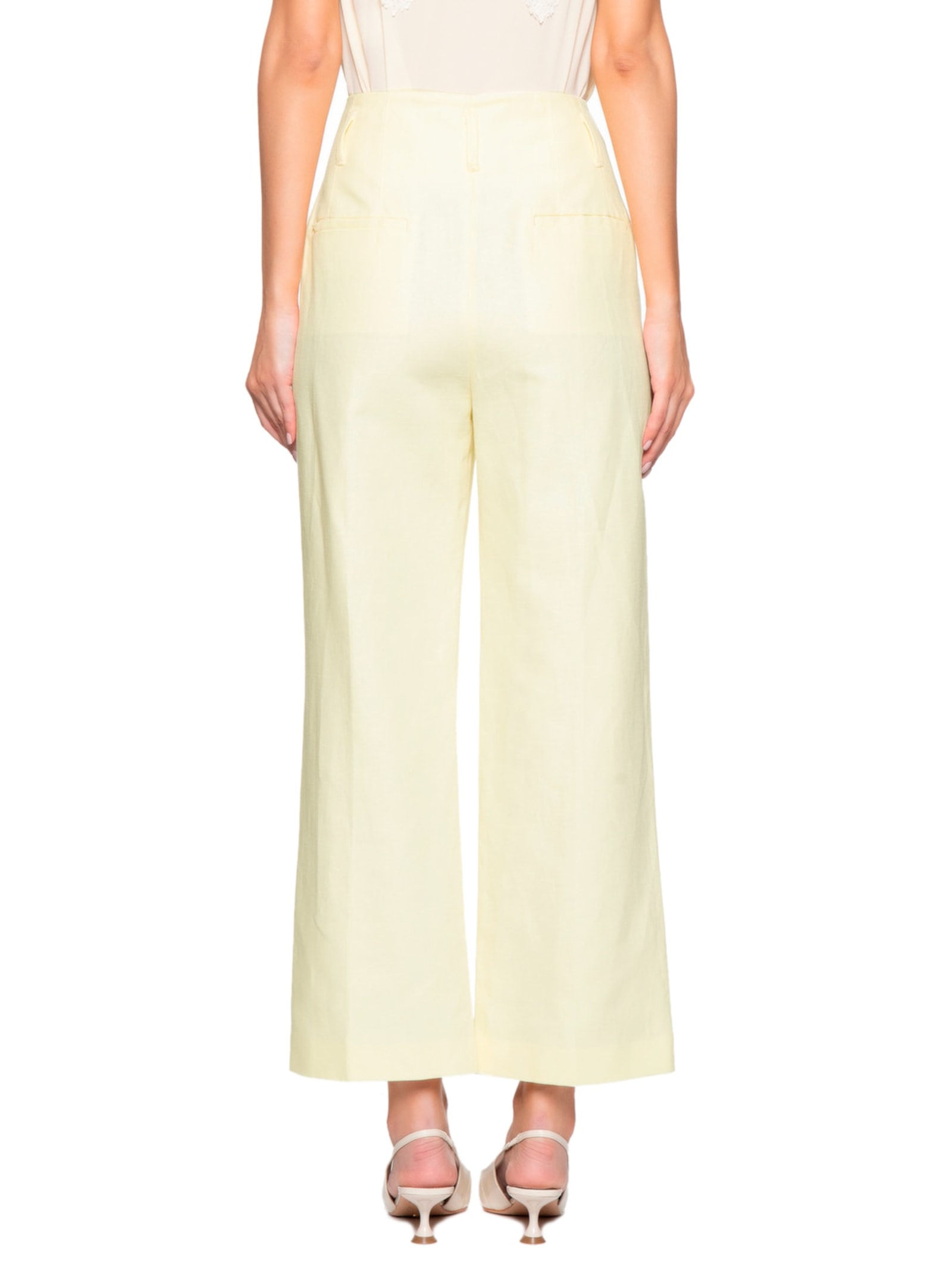 Calça Feminina De Linho Sem Cós Bege Manha Amarelo Animale