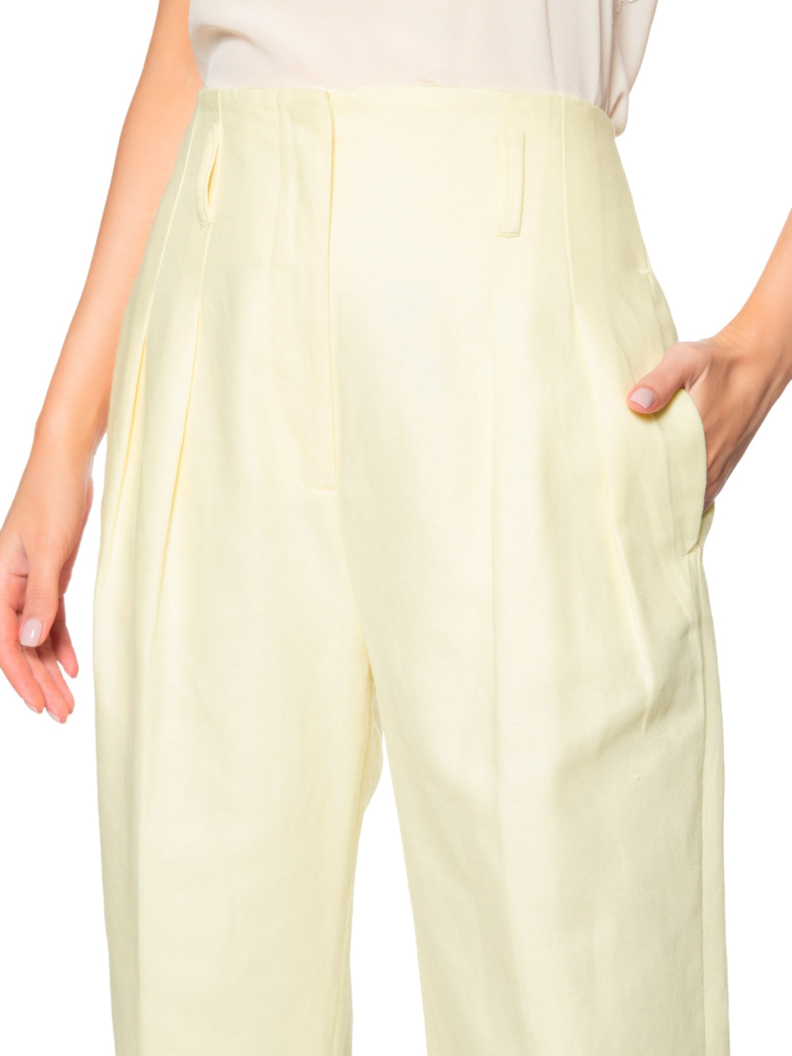 Calça Feminina De Linho Sem Cós Bege Manha Amarelo Animale