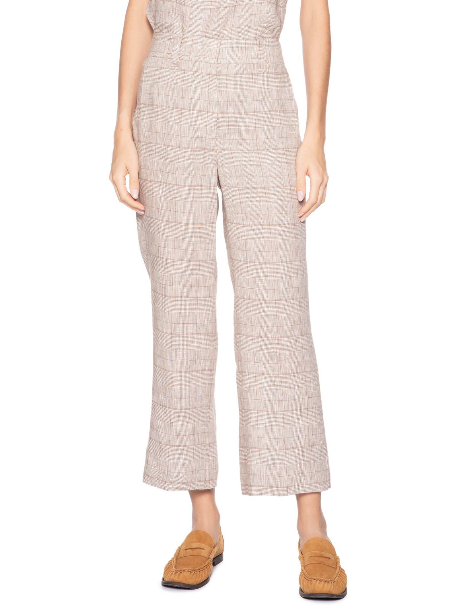 Calça Feminina De Linho Xadrez Cinza Animale