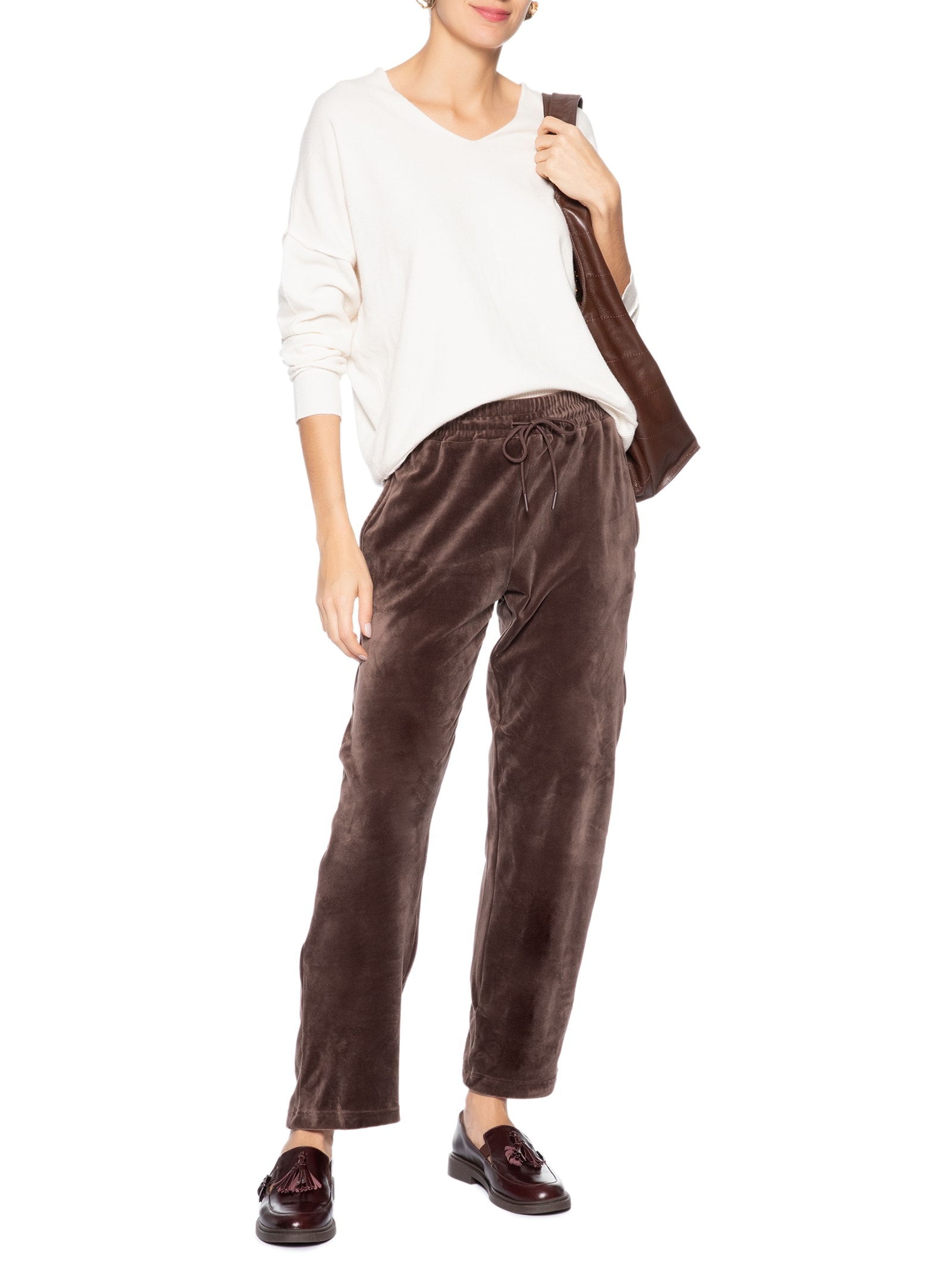 Calça Feminina De Moletom Plush Marrom Basiq