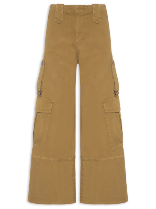 Calça Feminina De Sarja Ampla Bolso Lateral - Marrom