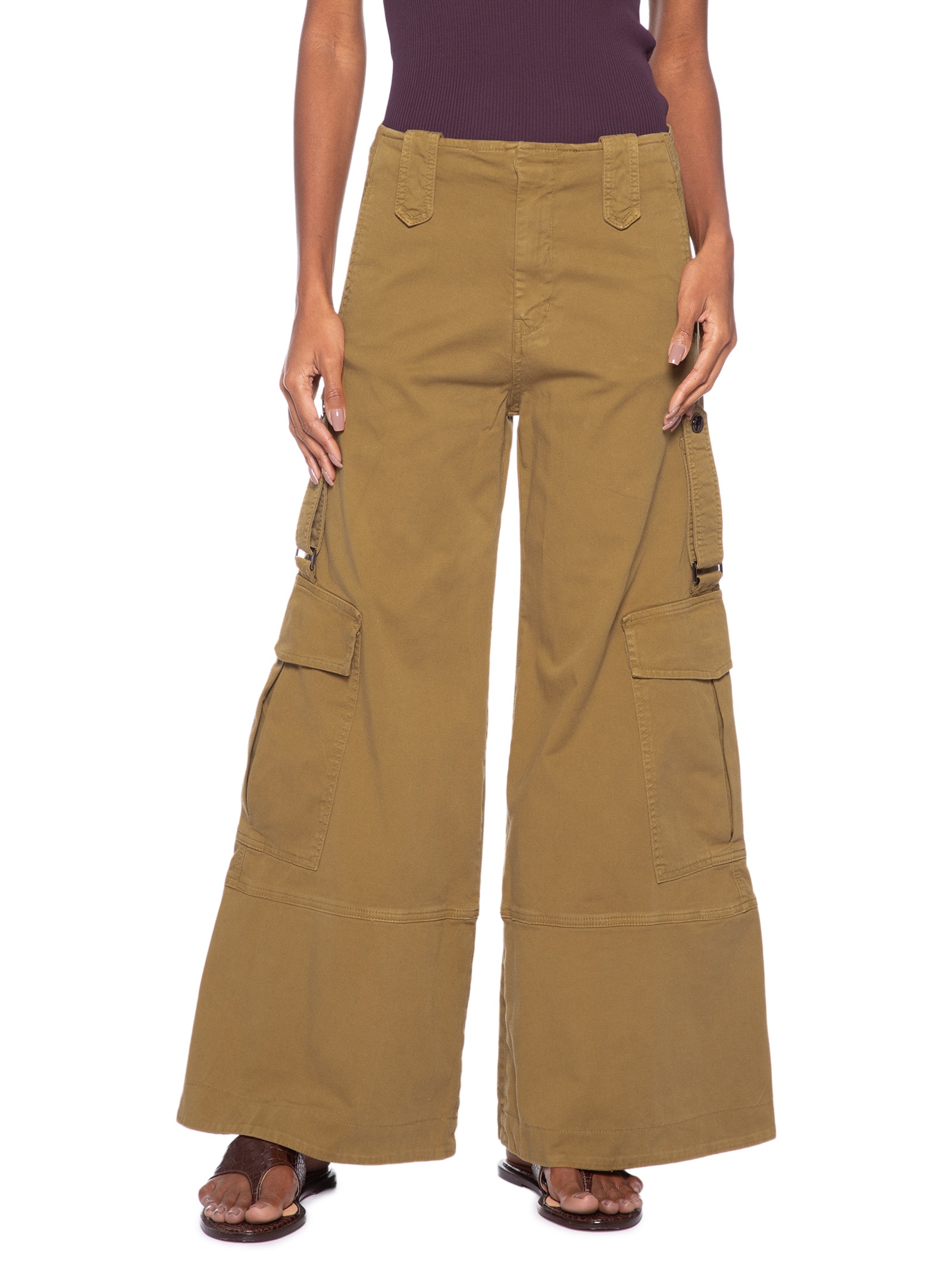 Calça Feminina De Sarja Ampla Bolso Lateral Marrom Animale