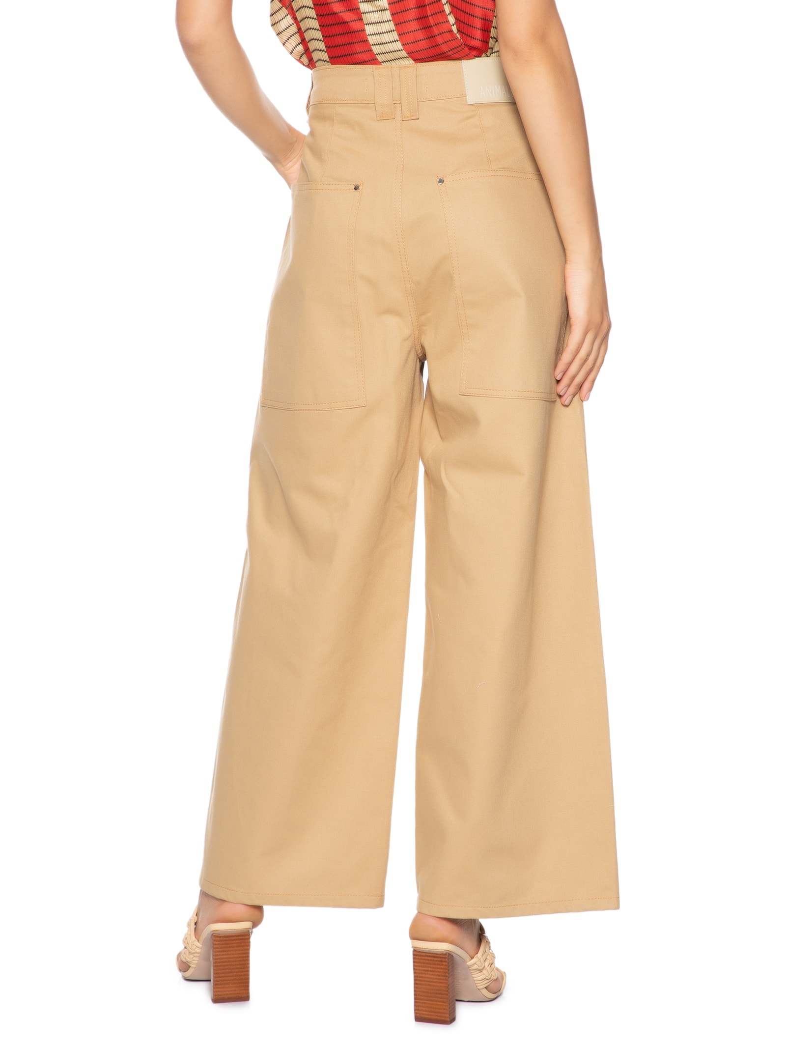 Calça Feminina De Sarja Bolso Faca Cintura Baixa Bege Animale