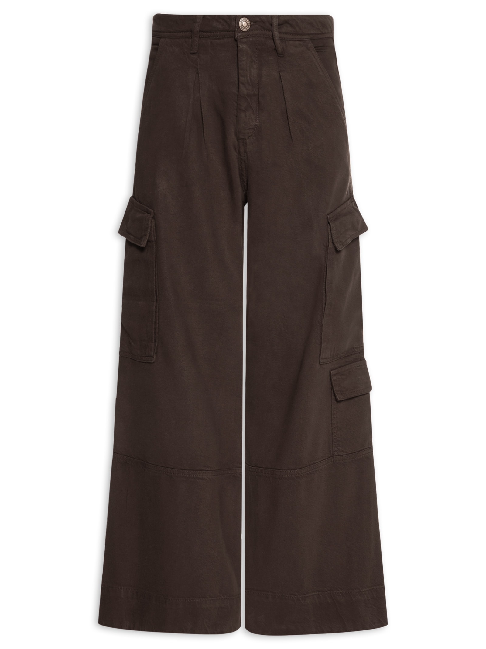 Calça Feminina De Sarja Cintura Baixa Prega Marrom Animale