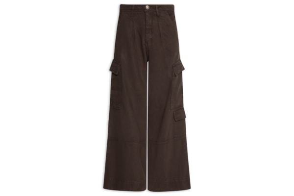 Calça Feminina De Sarja Cintura Baixa Prega - Marrom