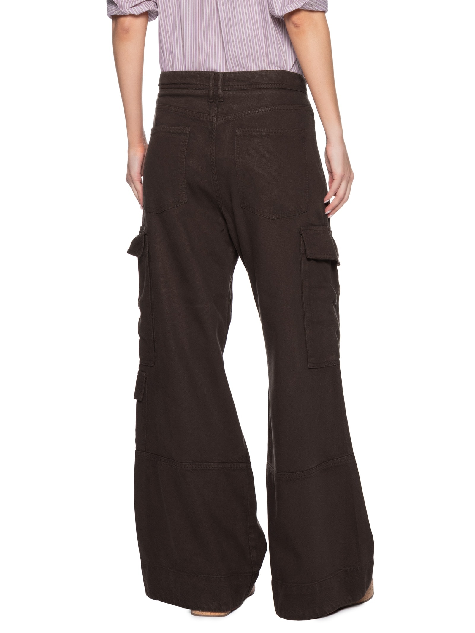 Calça Feminina De Sarja Cintura Baixa Prega Marrom Animale