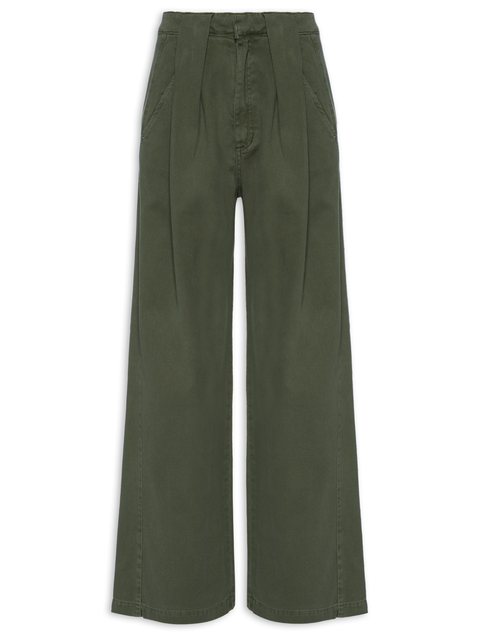 Calça Feminina de Sarja Passante Prega Verde Animale