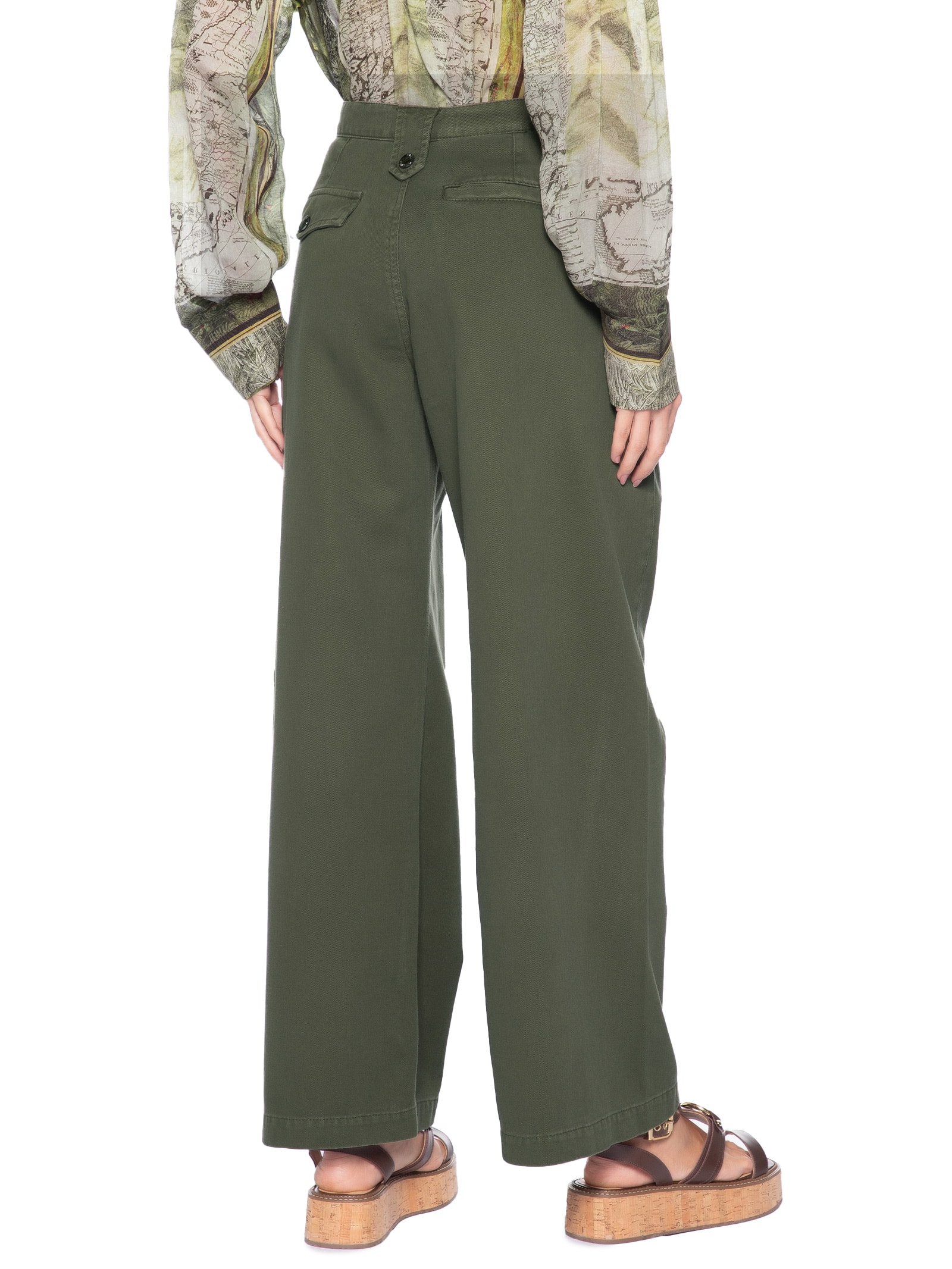 Calça Feminina de Sarja Passante Prega Verde Animale