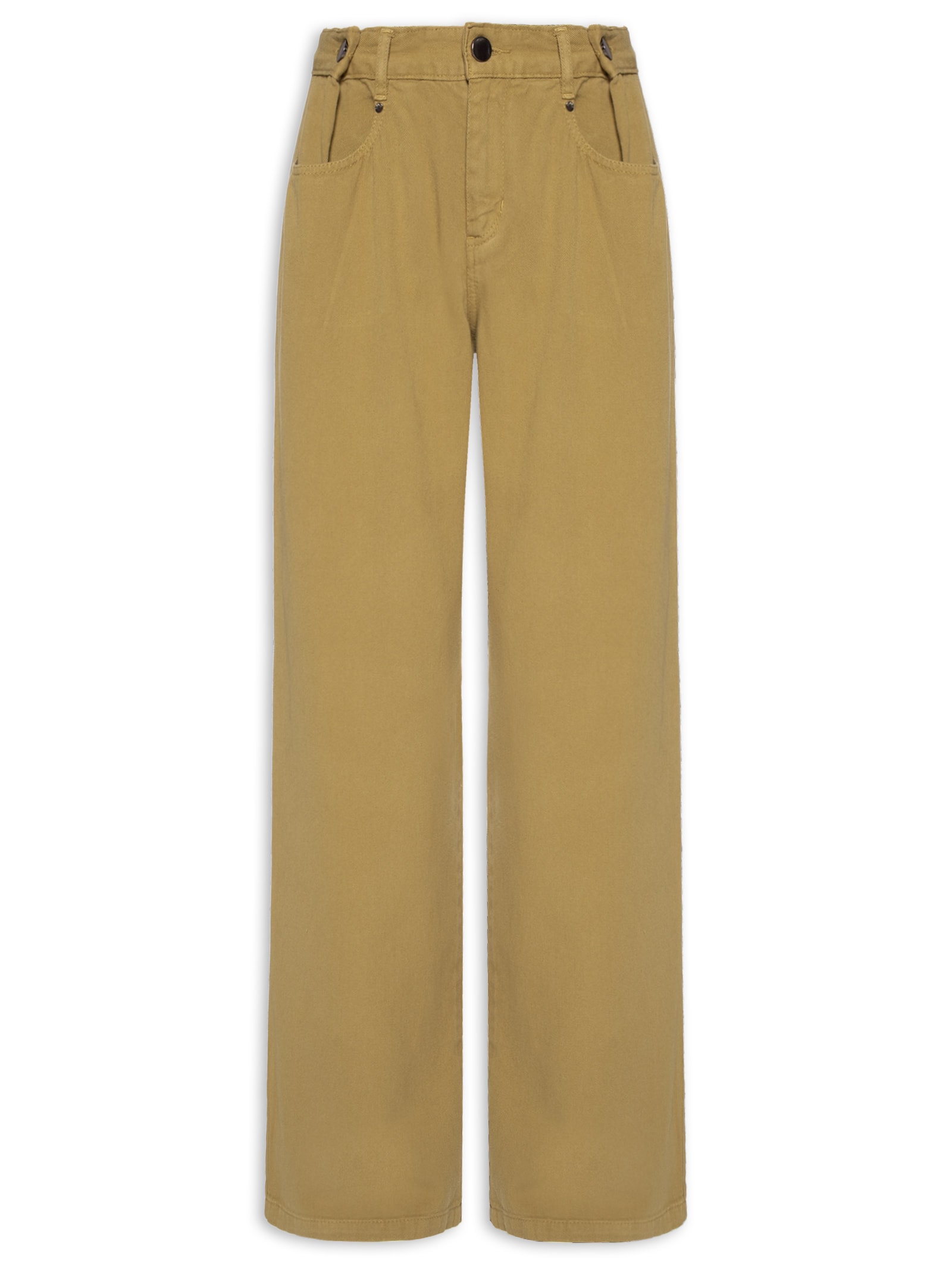 Calça Feminina de Sarja Prega Bolso Sépia Marrom Animale