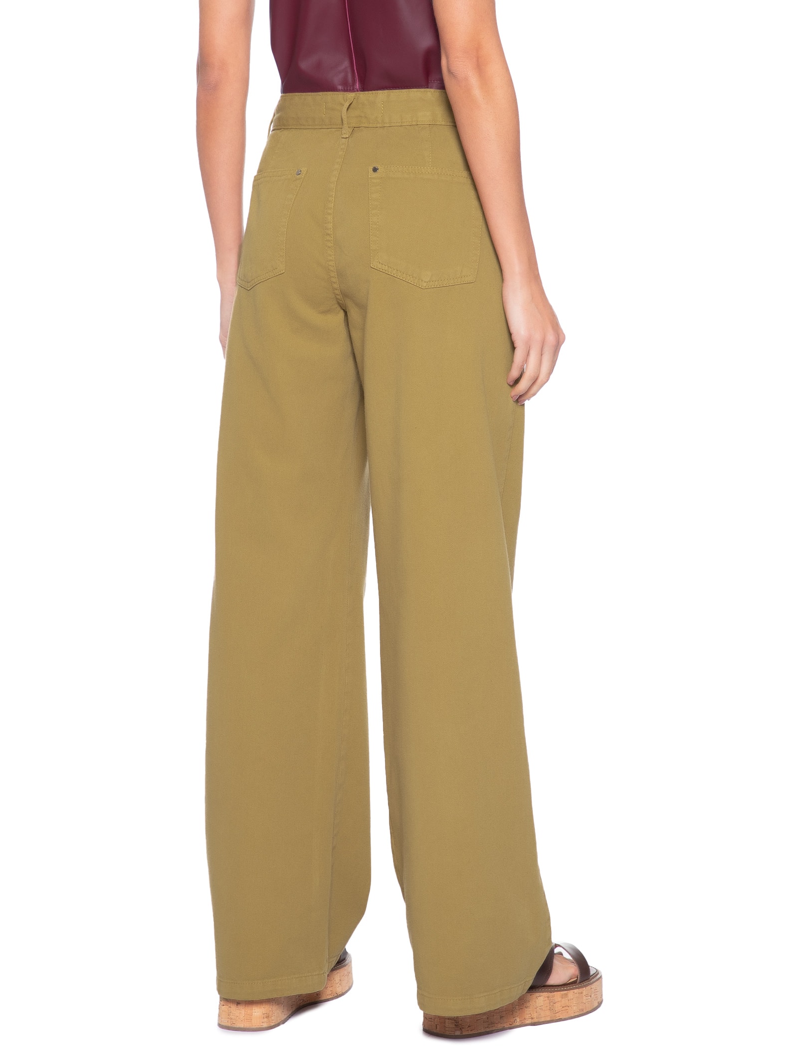 Calça Feminina de Sarja Prega Bolso Sépia Marrom Animale